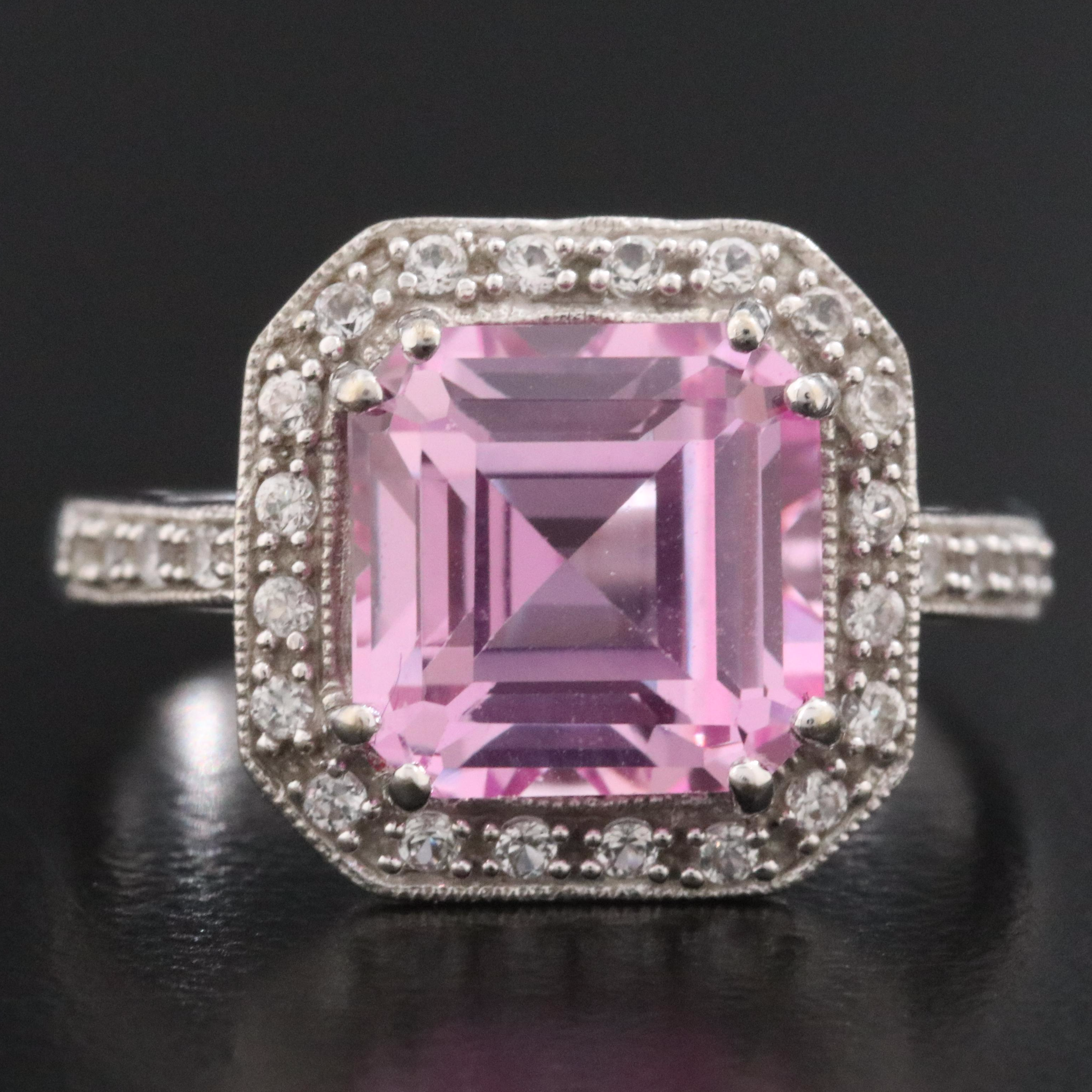 14K Pink and White Sapphire Ring