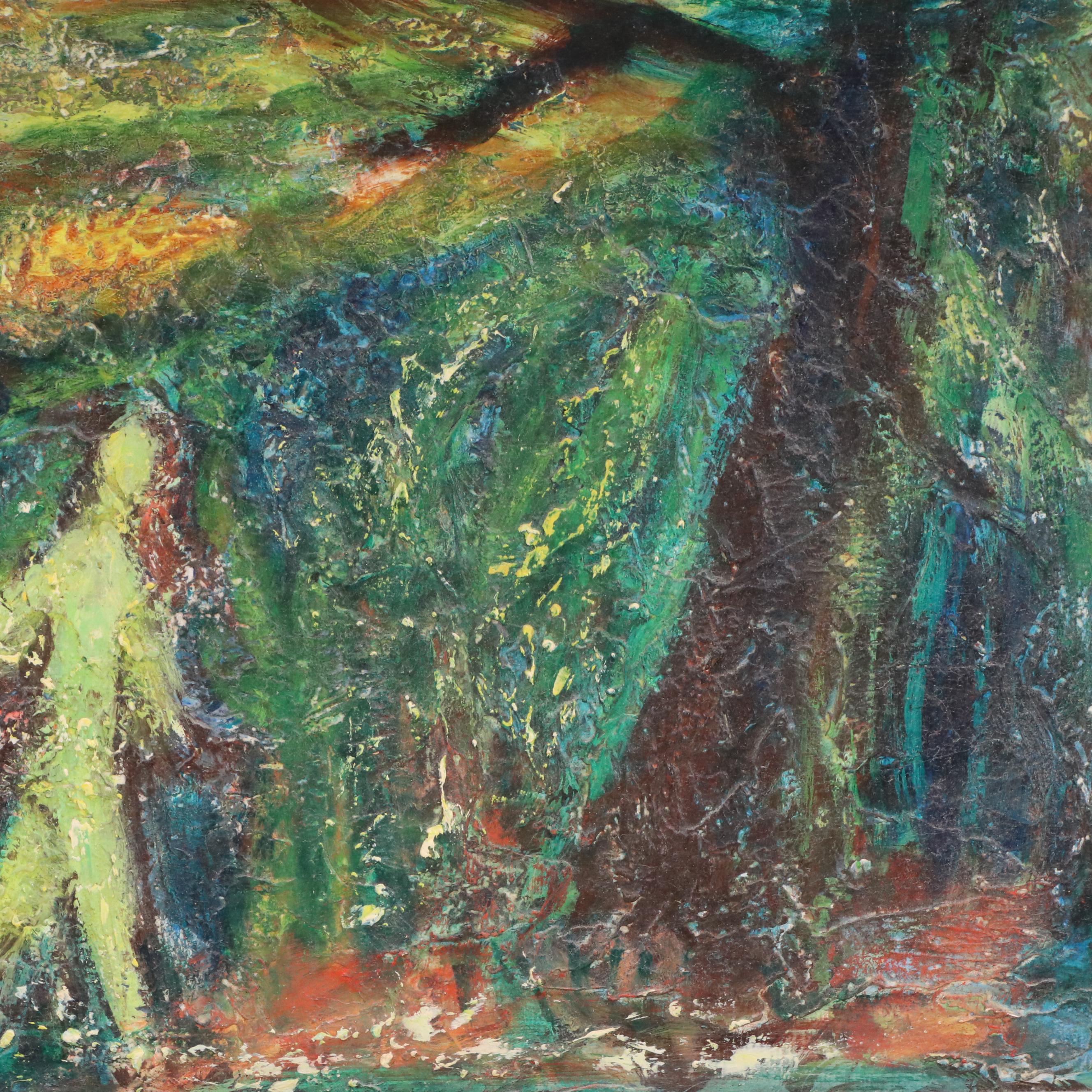 Eunice Katz Abstract Figurative Oil Painting, Mid to Late 20th Century