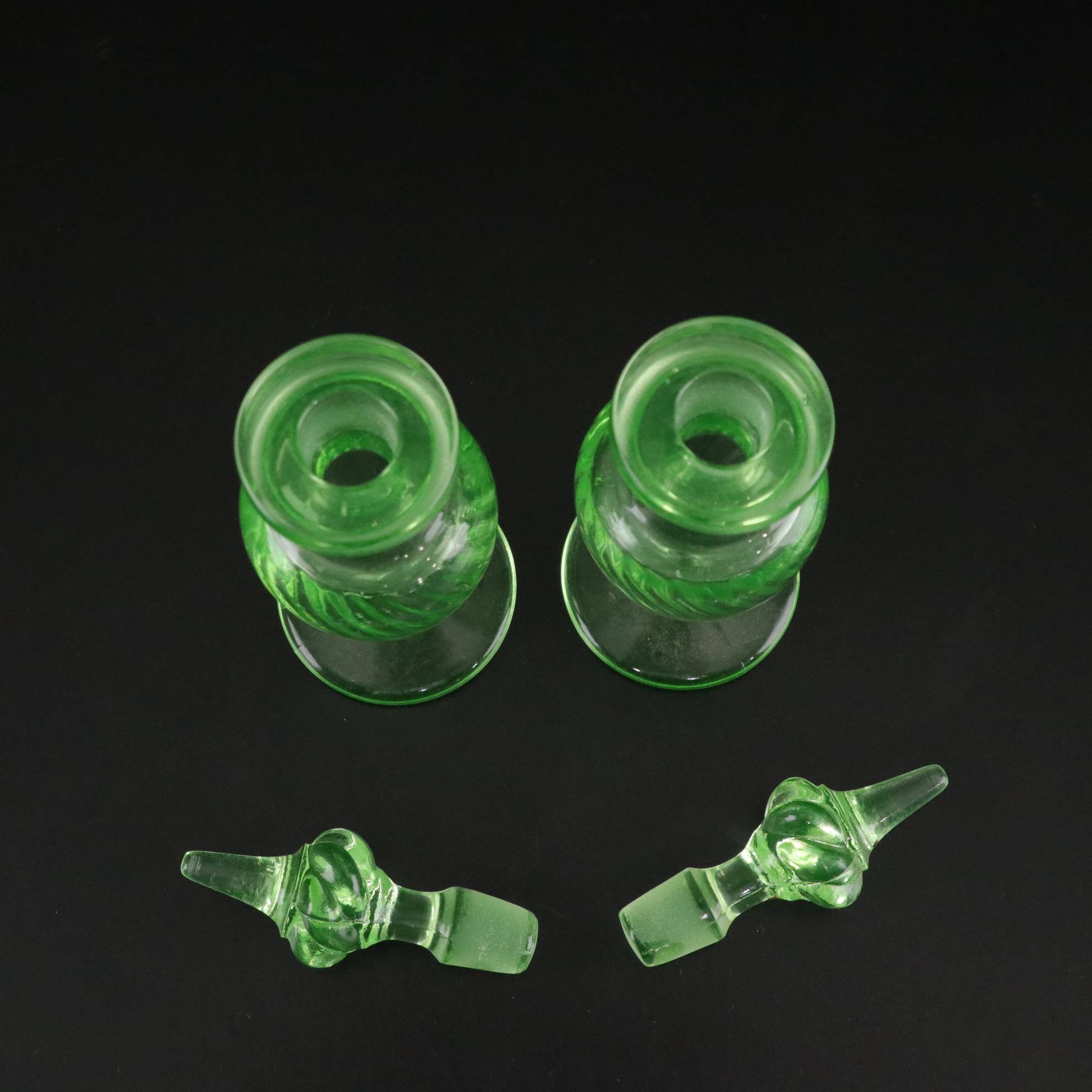 Uranium Glass Perfume Bottles & Vanity Tray with Mirror