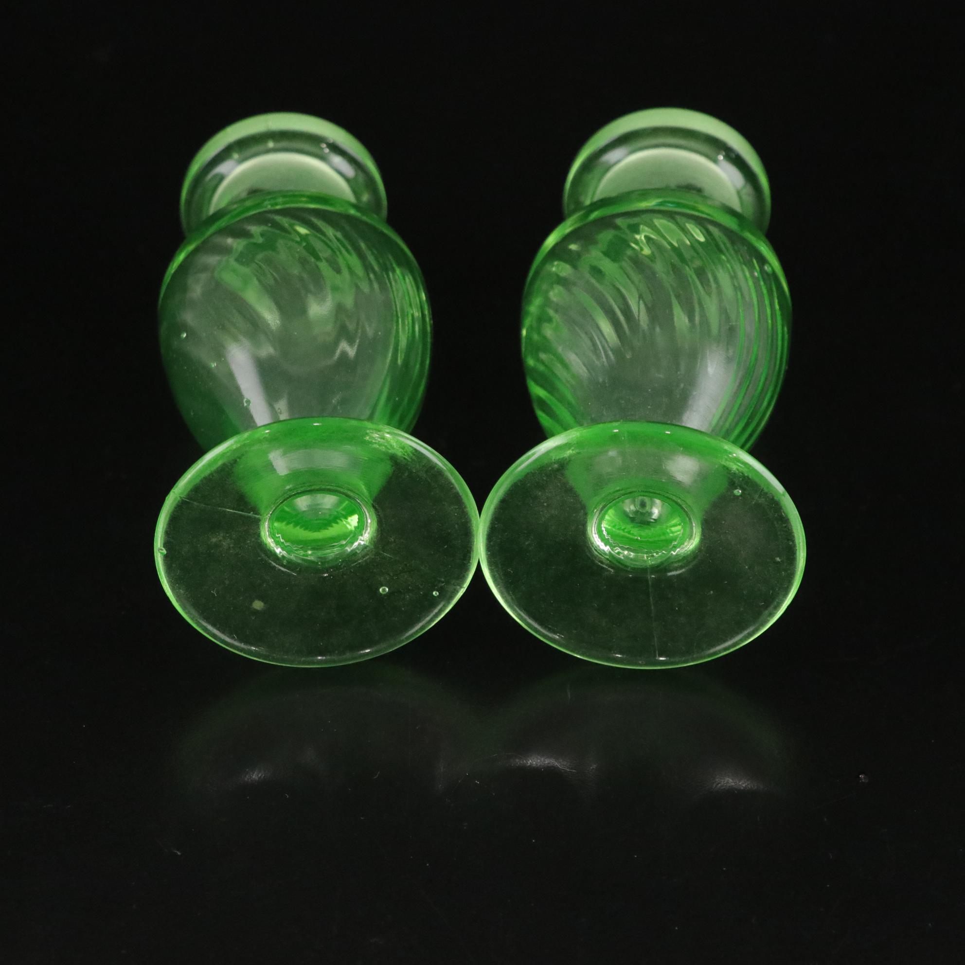 Uranium Glass Perfume Bottles & Vanity Tray with Mirror