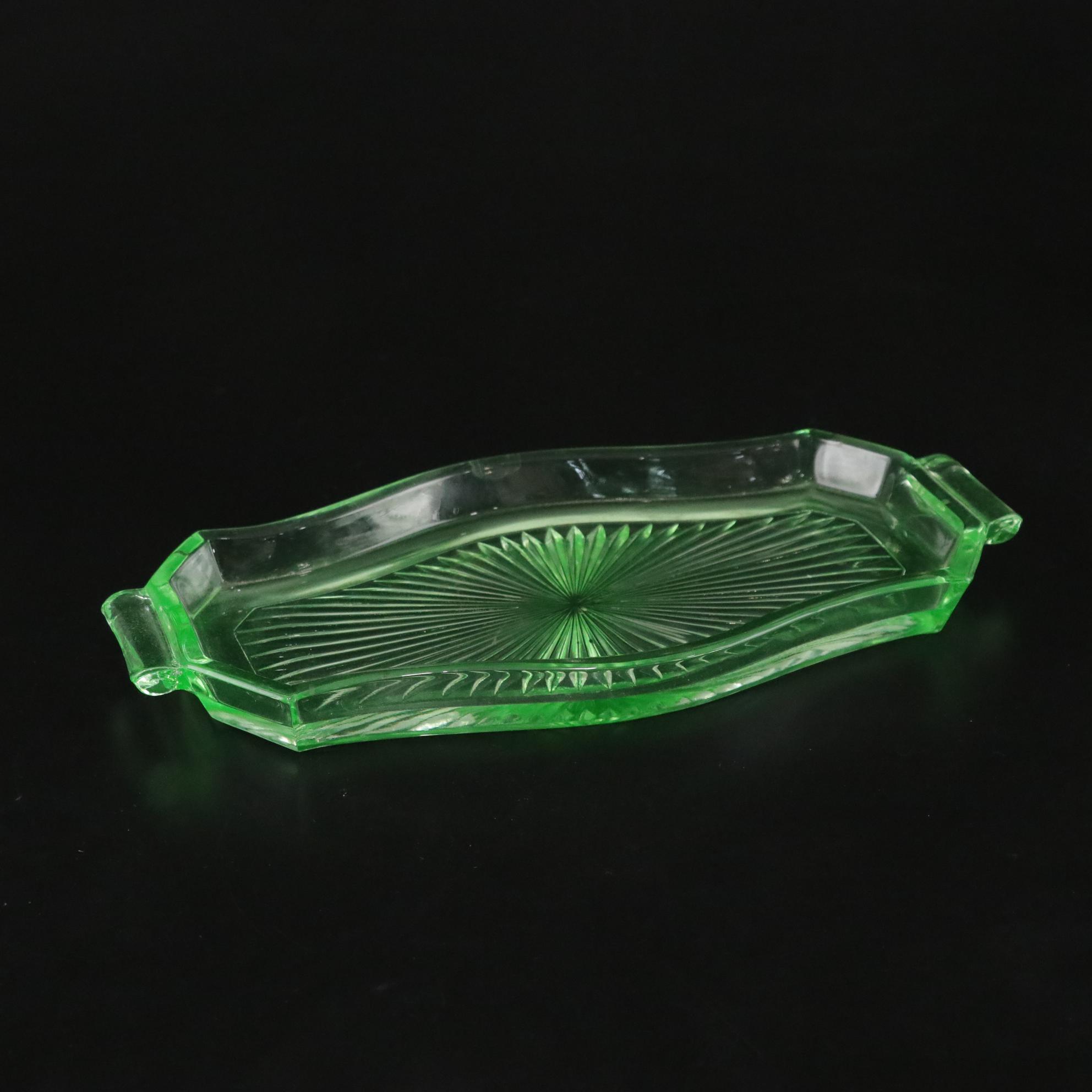 Uranium Glass Perfume Bottles & Vanity Tray with Mirror