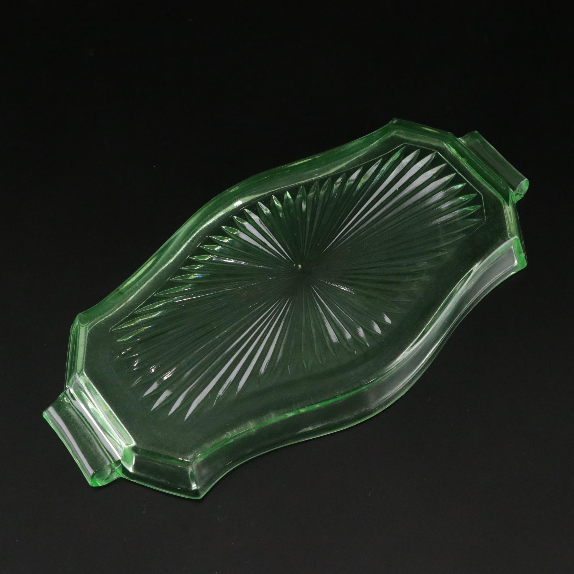 Uranium Glass Perfume Bottles & Vanity Tray with Mirror