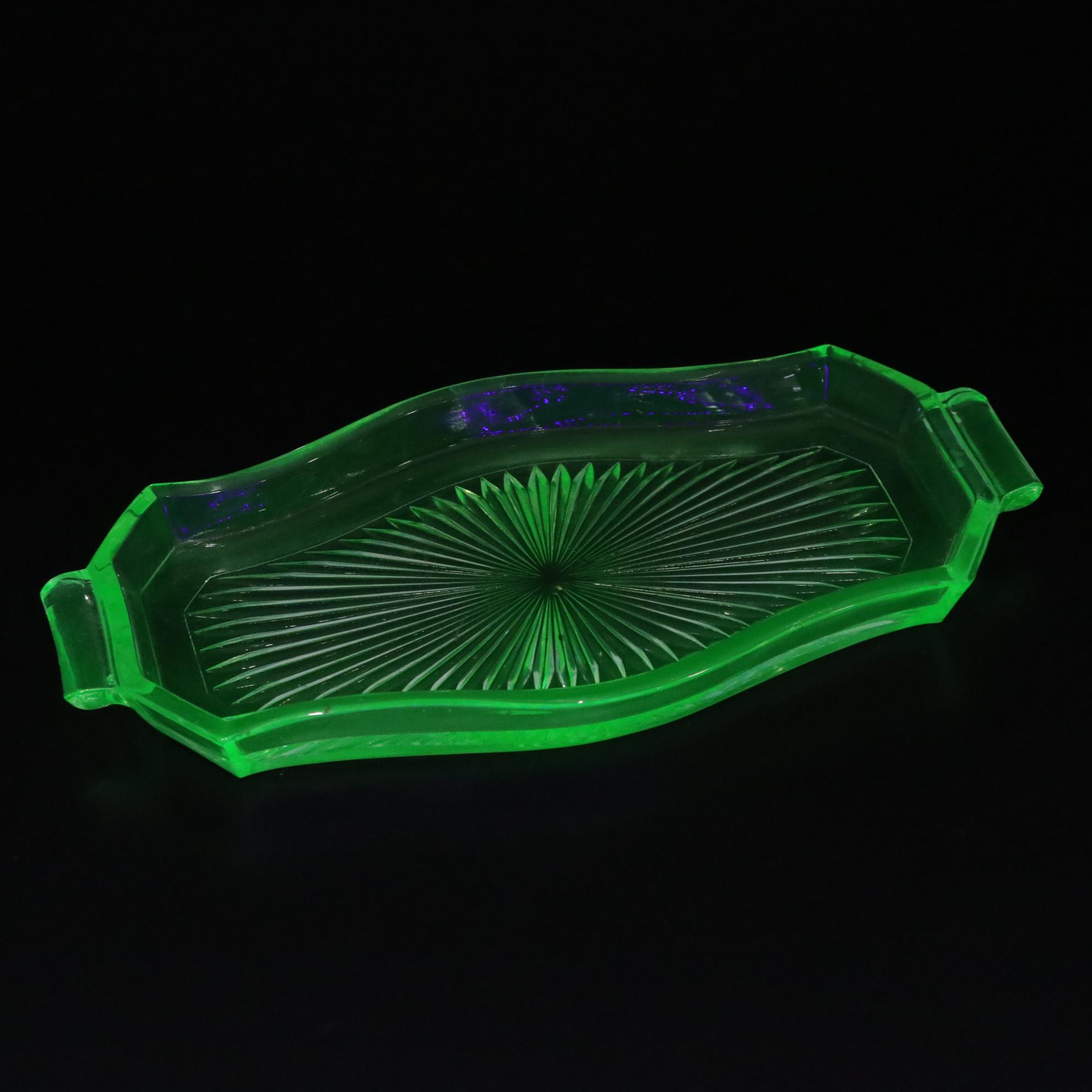Uranium Glass Perfume Bottles & Vanity Tray with Mirror