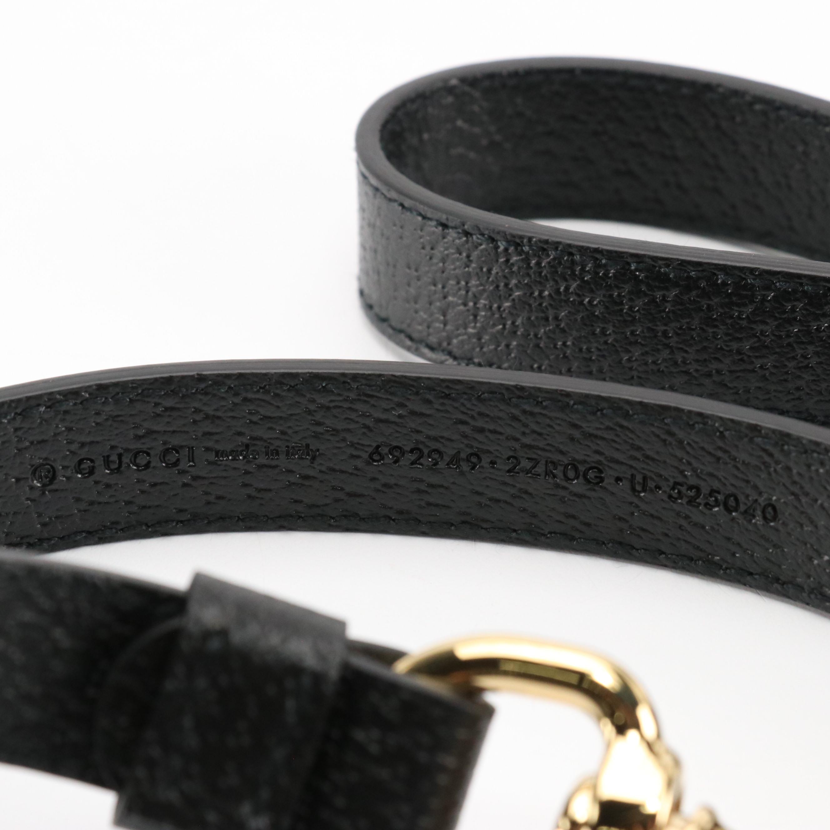 Gucci Black Cinghiale Leather GG Small Pet Leash, With Box