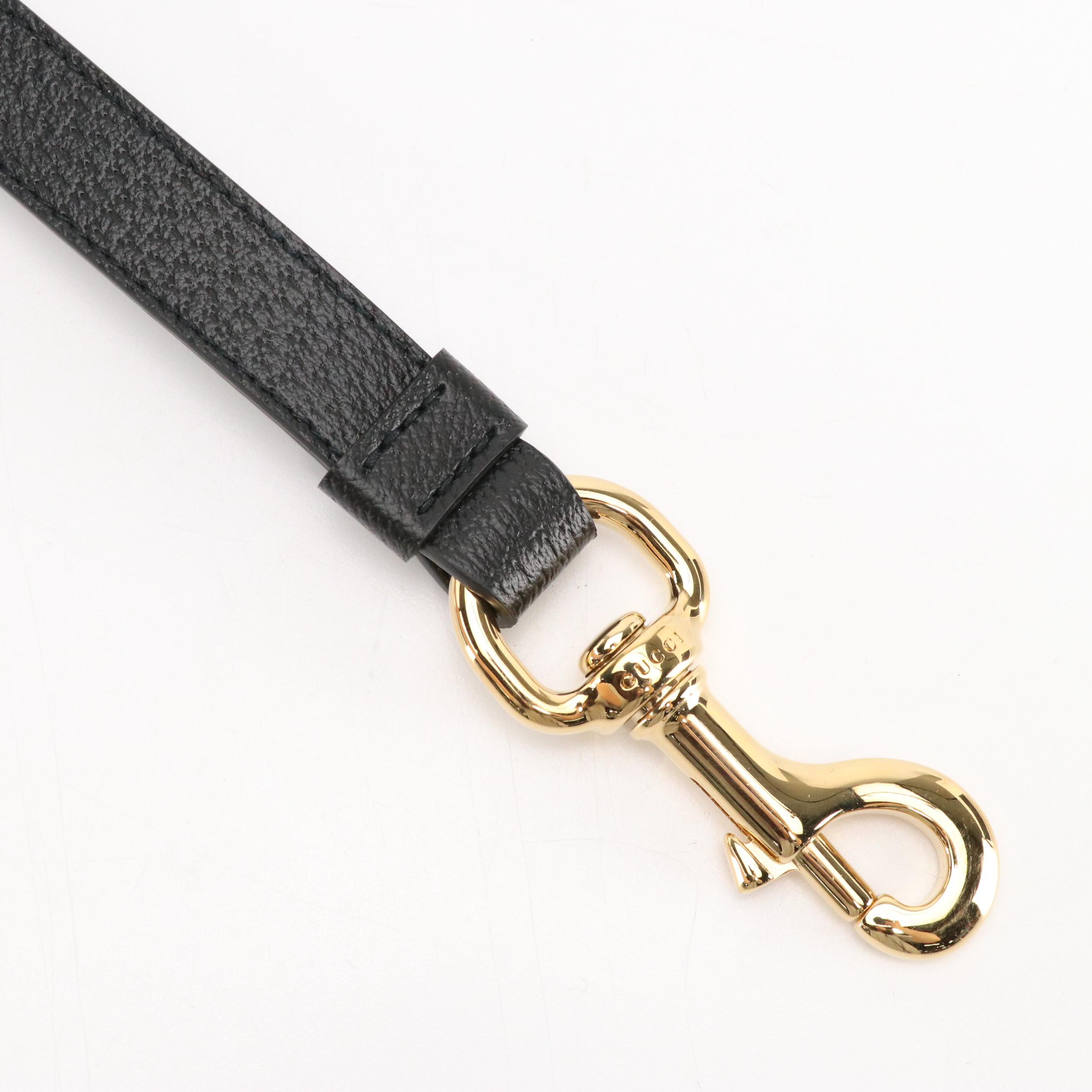 Gucci Black Cinghiale Leather GG Small Pet Leash, With Box