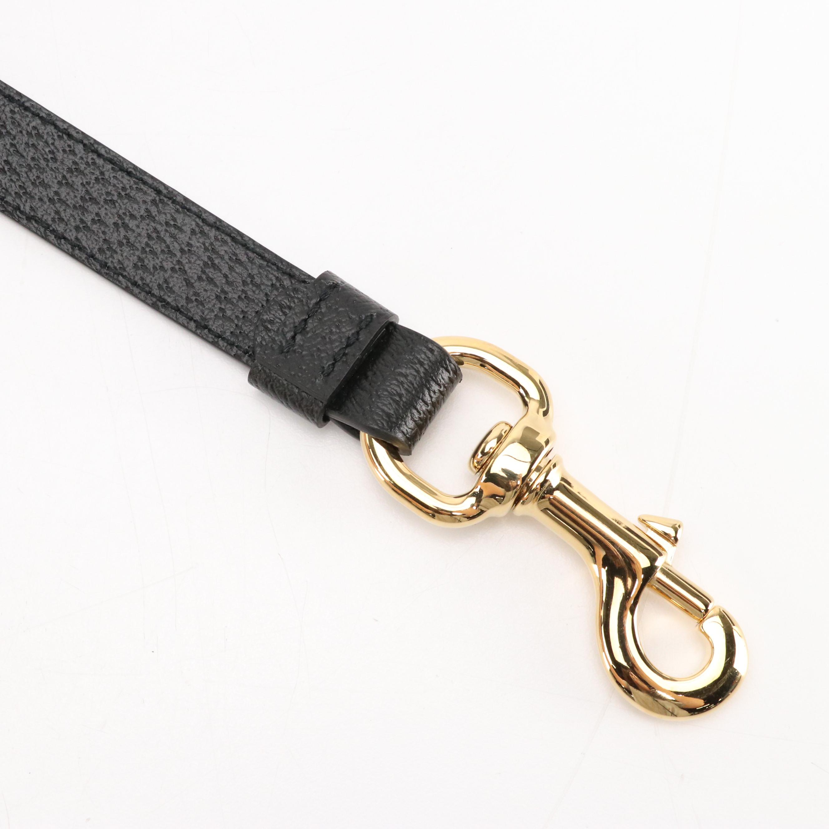 Gucci Black Cinghiale Leather GG Small Pet Leash, With Box