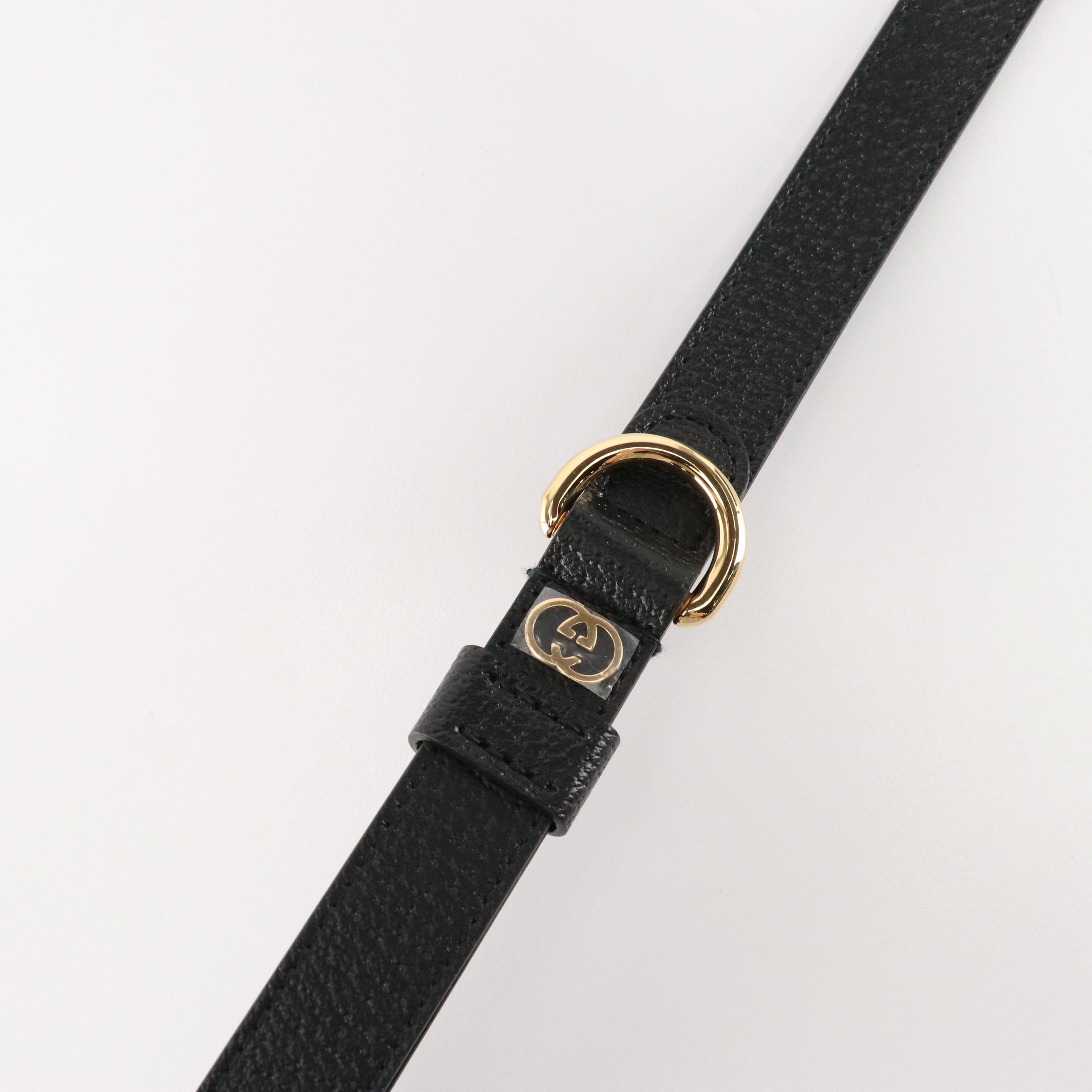 Gucci Black Cinghiale Leather GG Small Pet Leash, With Box