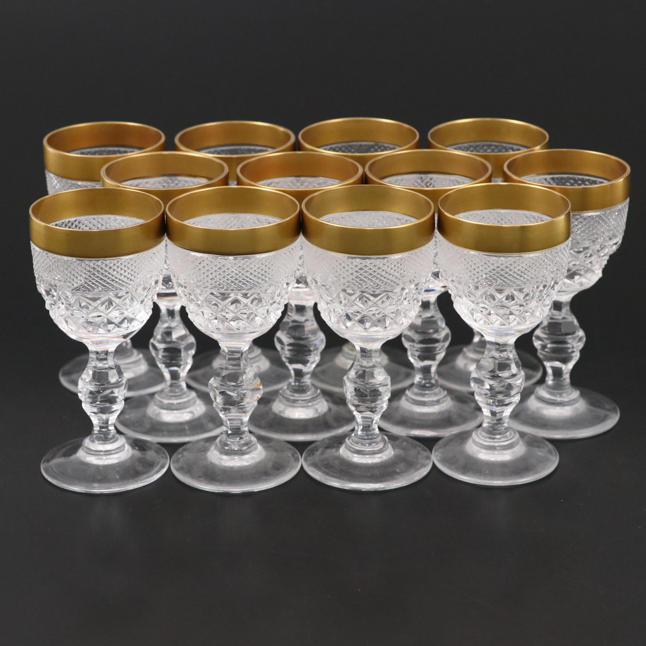 Bohemian Style Crystal Gilt Rim Cordial Glasses, Early to Mid-20th Century