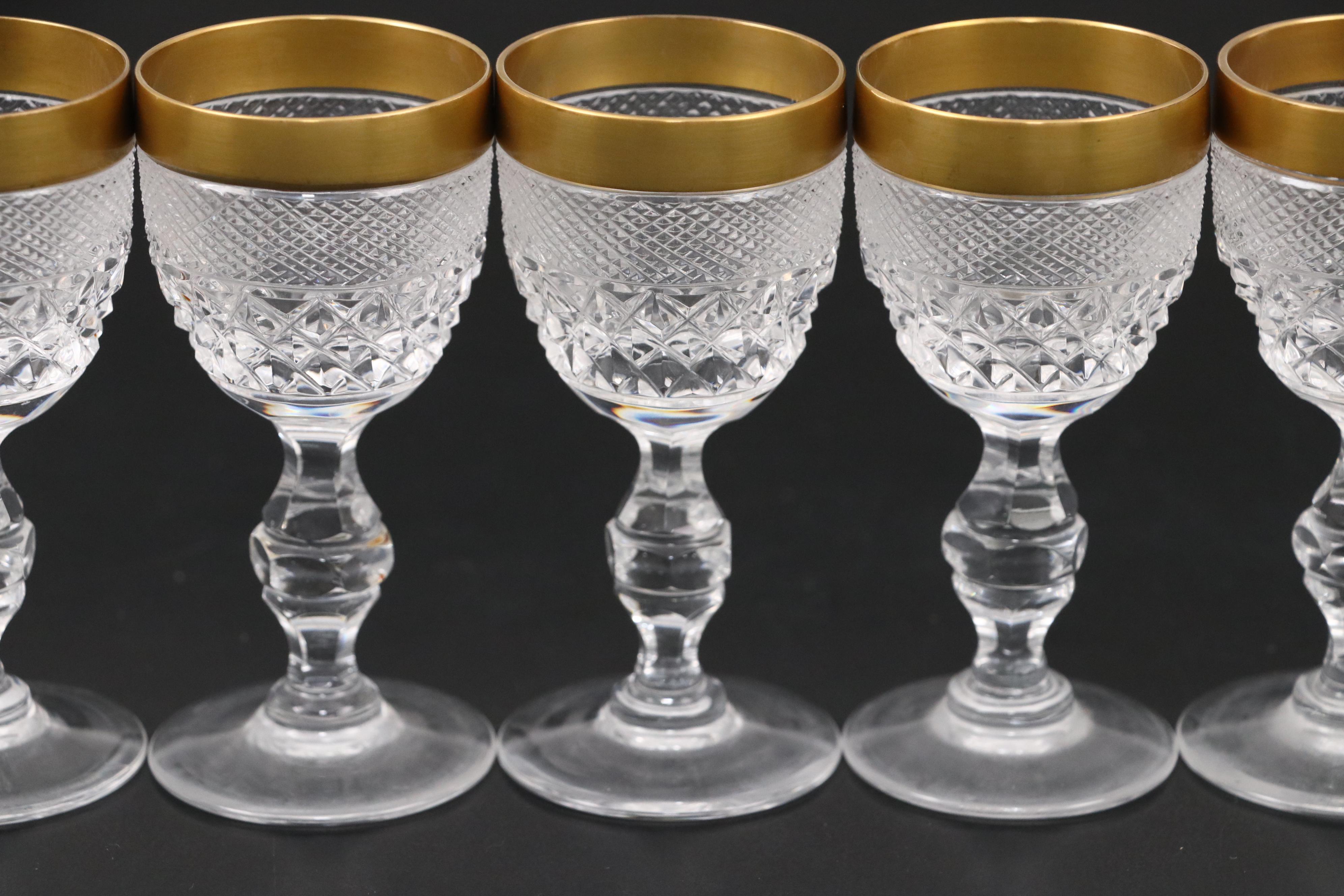 Bohemian Style Crystal Gilt Rim Cordial Glasses, Early to Mid-20th Century