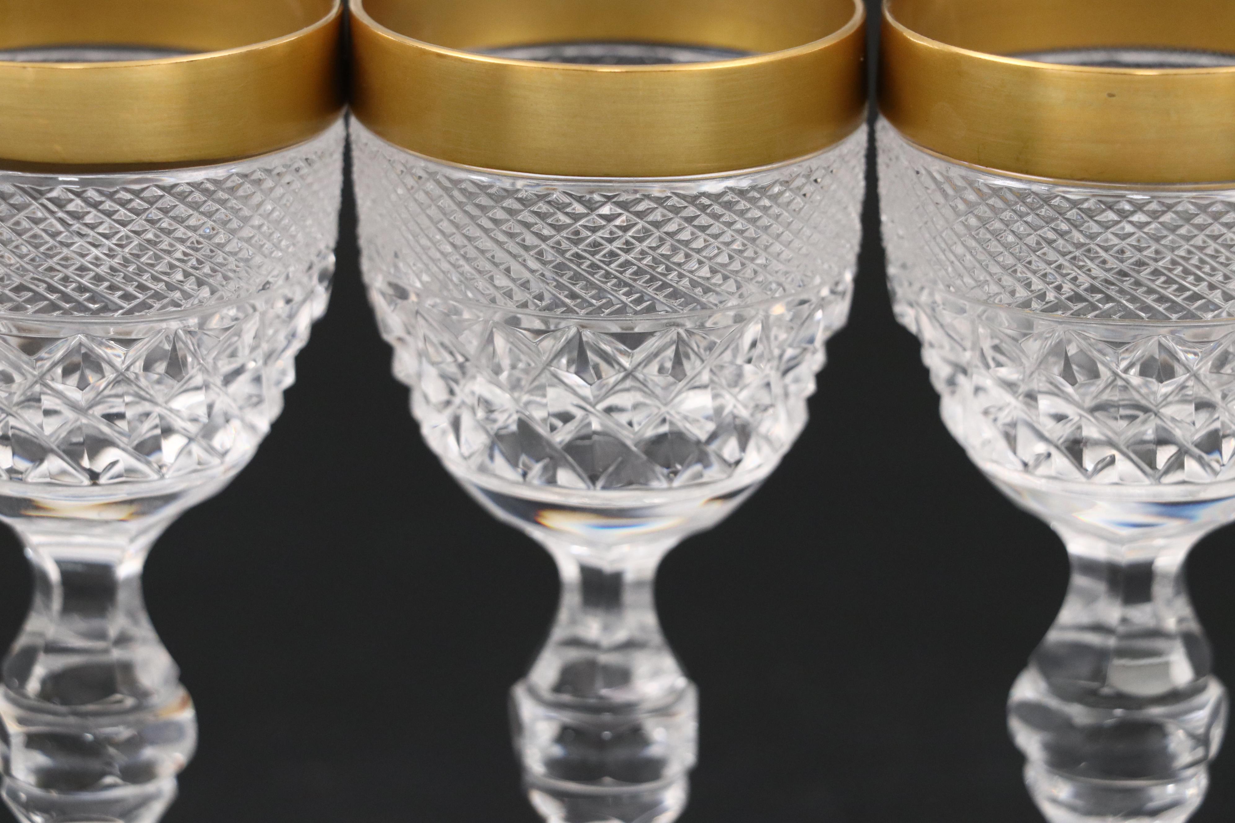 Bohemian Style Crystal Gilt Rim Cordial Glasses, Early to Mid-20th Century