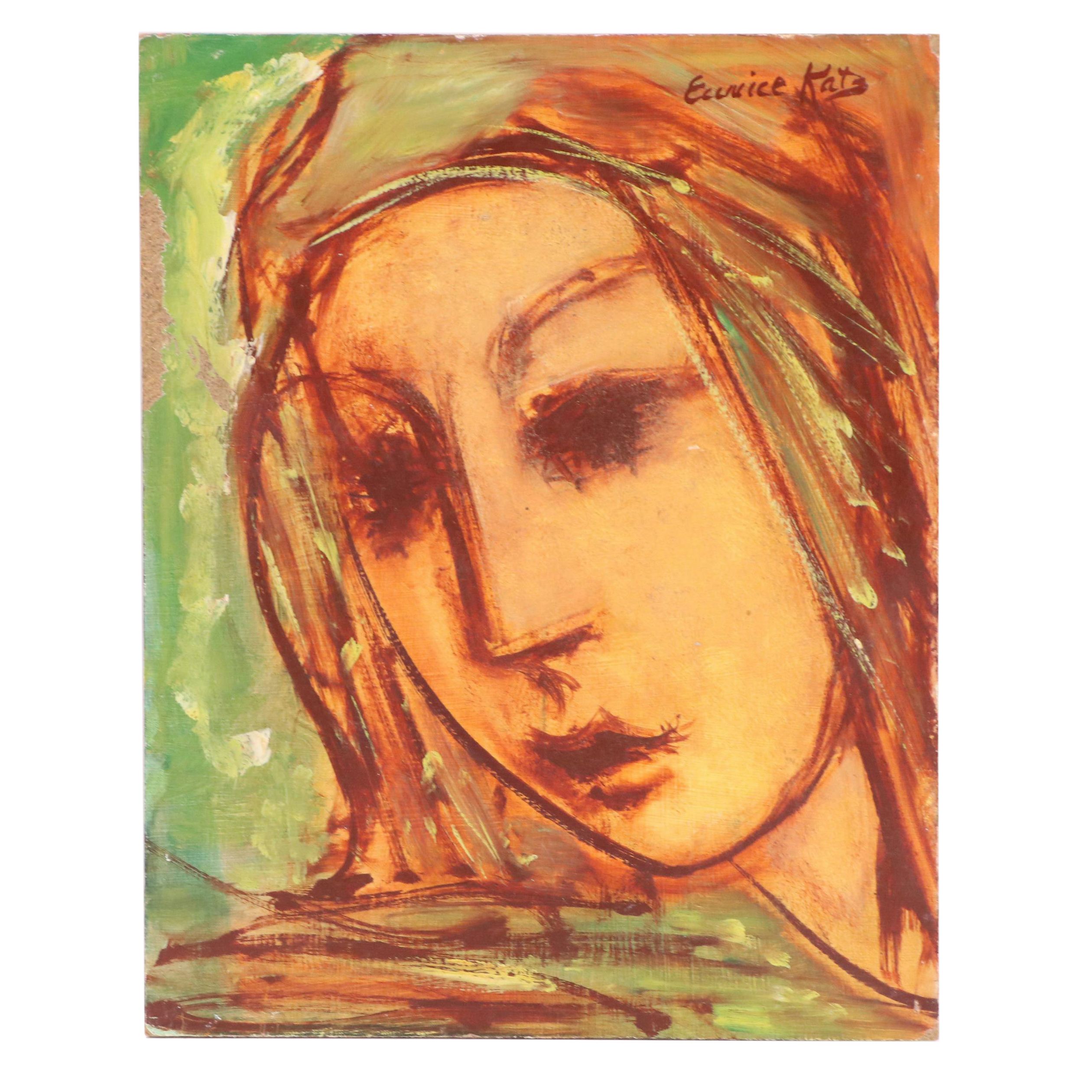 Eunice Katz Portrait Oil Painting, Mid to Late 20th Century