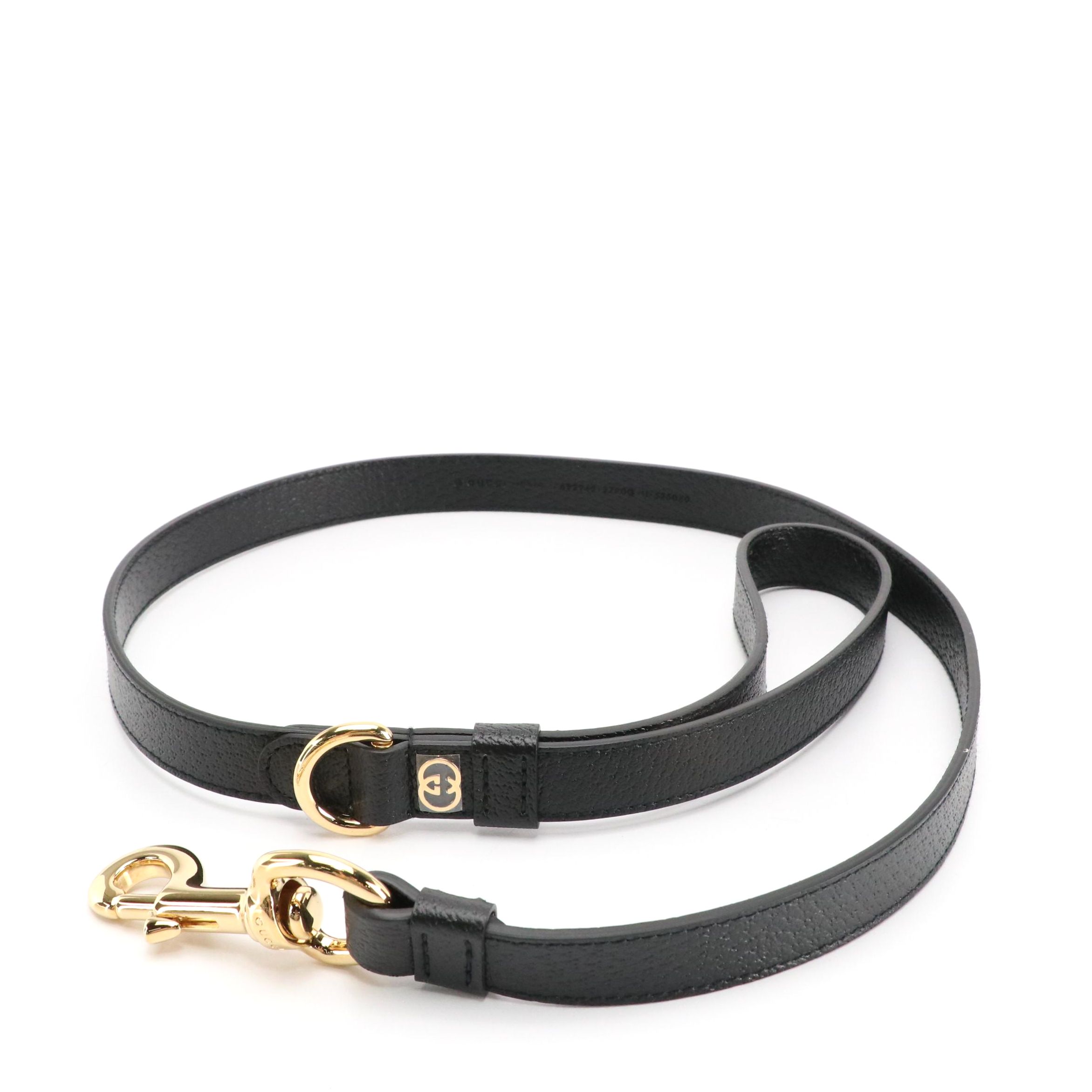 Gucci Black Cinghiale Leather GG Small Pet Leash, With Box