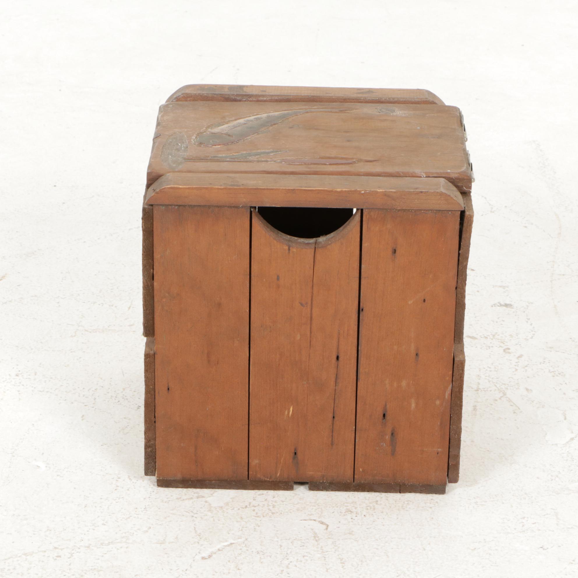 Handcrafted Wooden Crate Style Lidded Box and Fishing Lures