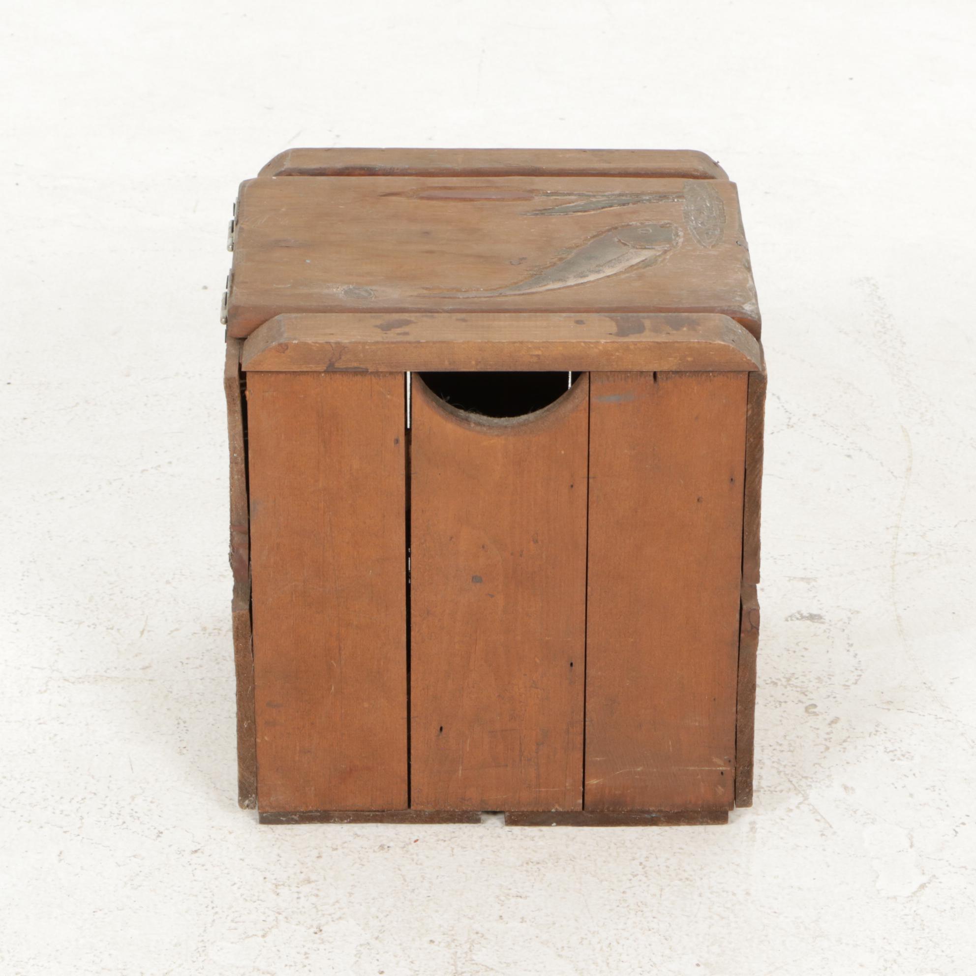 Handcrafted Wooden Crate Style Lidded Box and Fishing Lures