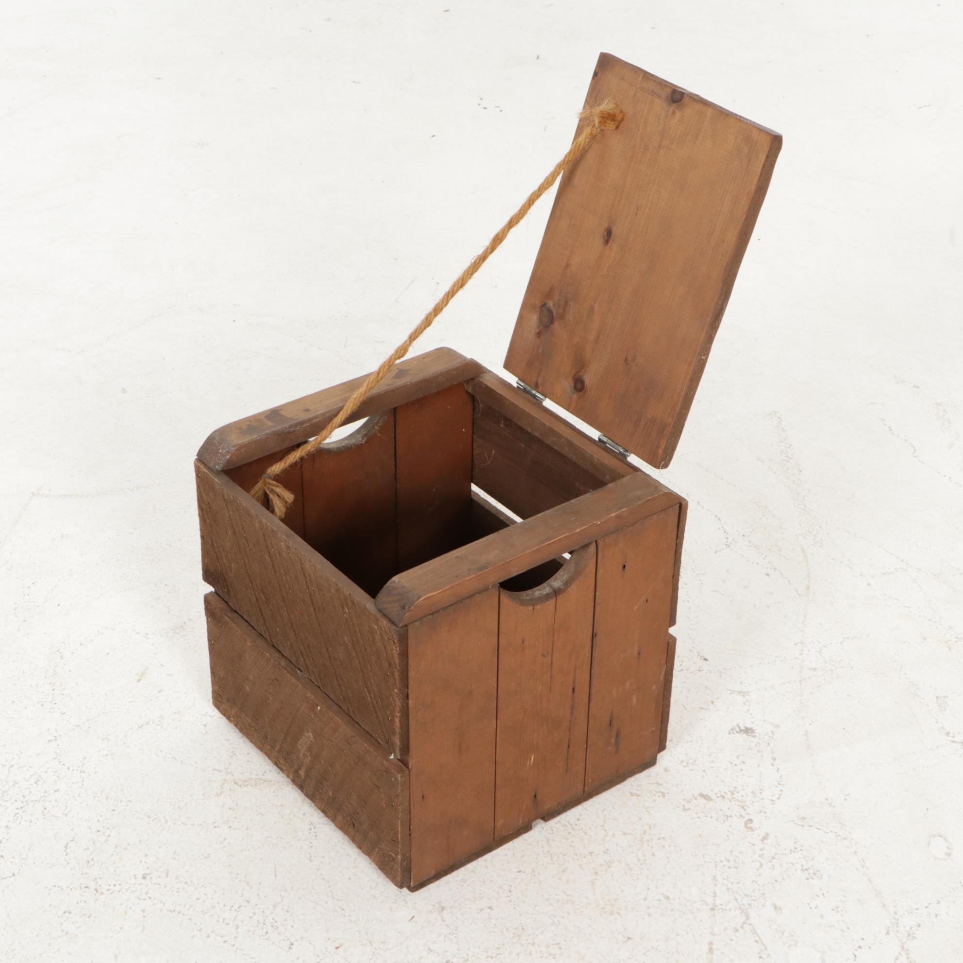 Handcrafted Wooden Crate Style Lidded Box and Fishing Lures