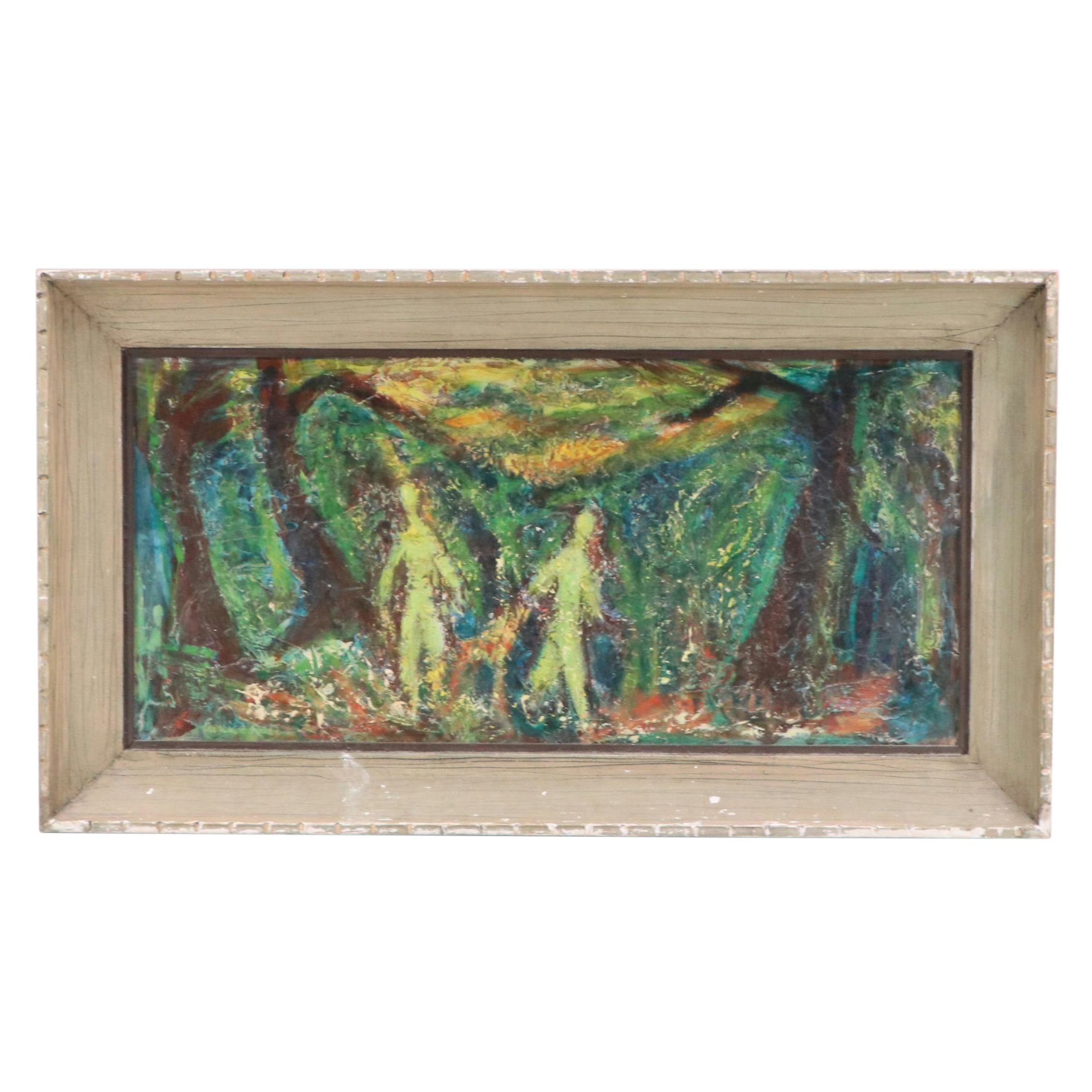 Eunice Katz Abstract Figurative Oil Painting, Mid to Late 20th Century