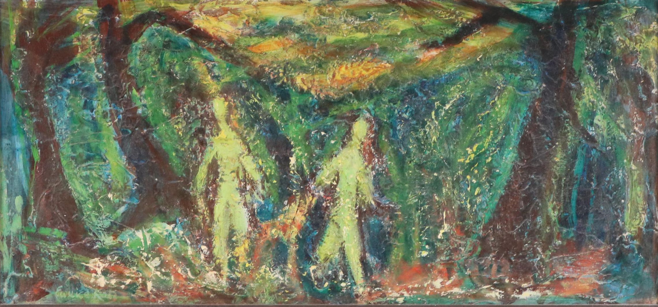 Eunice Katz Abstract Figurative Oil Painting, Mid to Late 20th Century