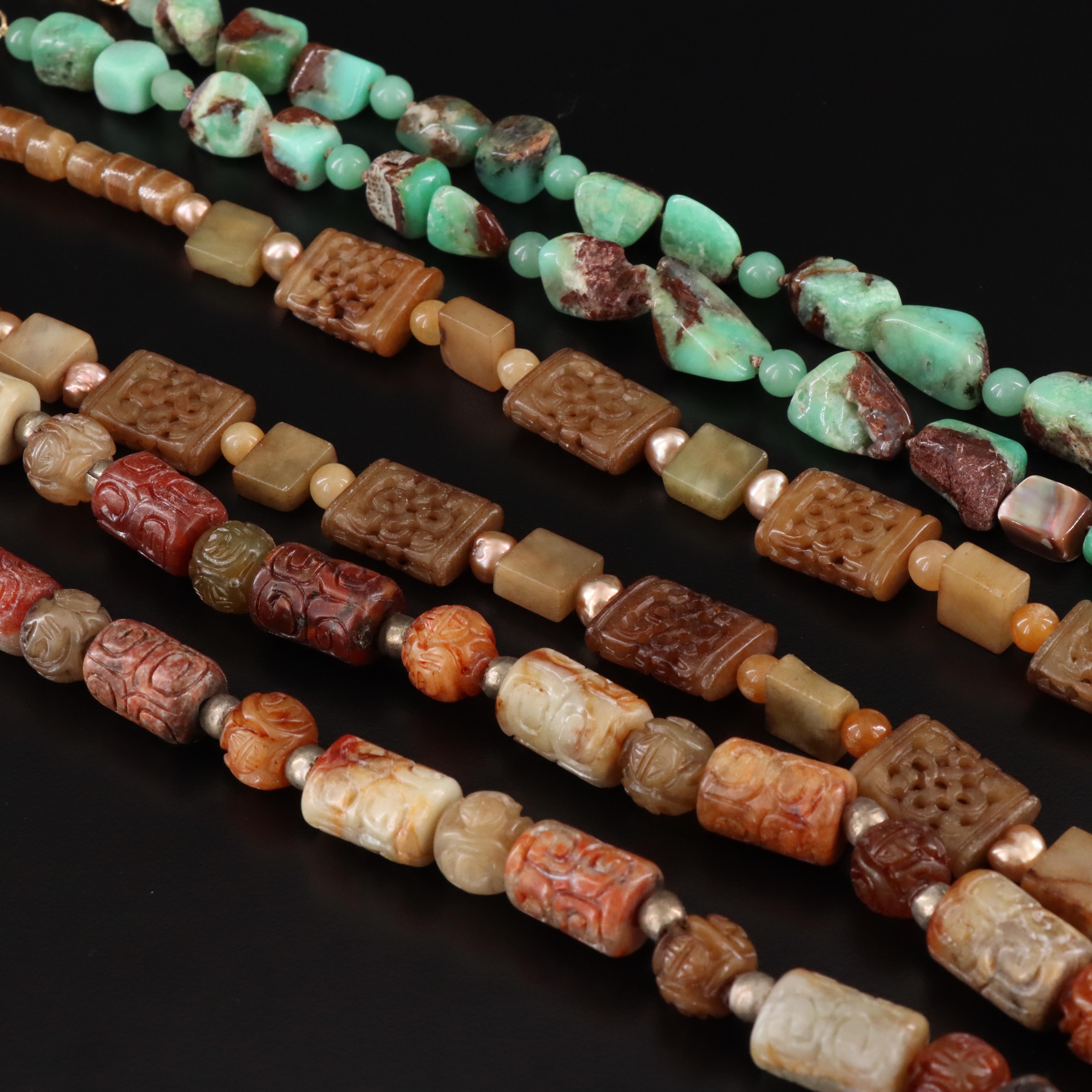 Jasper, Serpentine and Abalone Featured in Necklace Trio