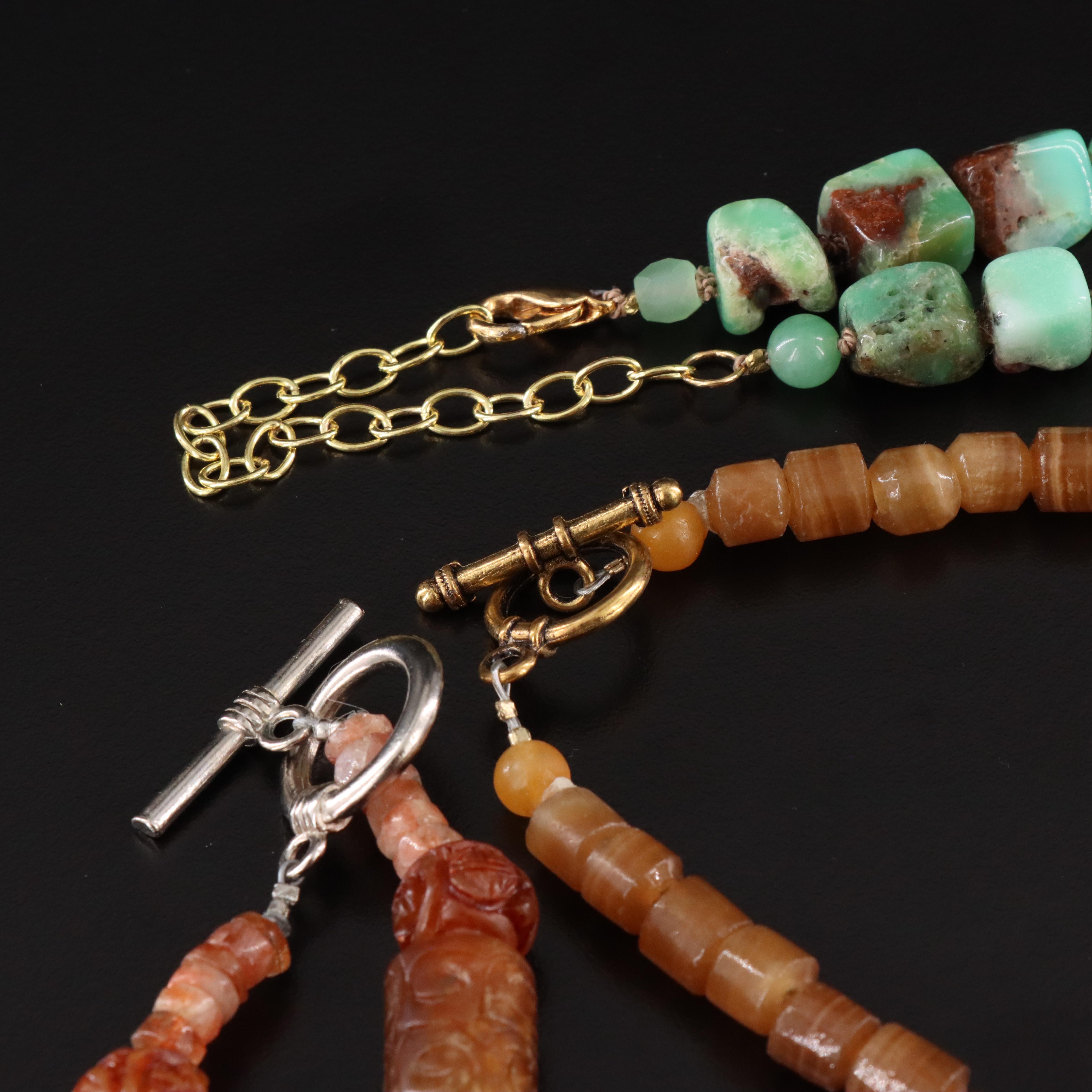Jasper, Serpentine and Abalone Featured in Necklace Trio