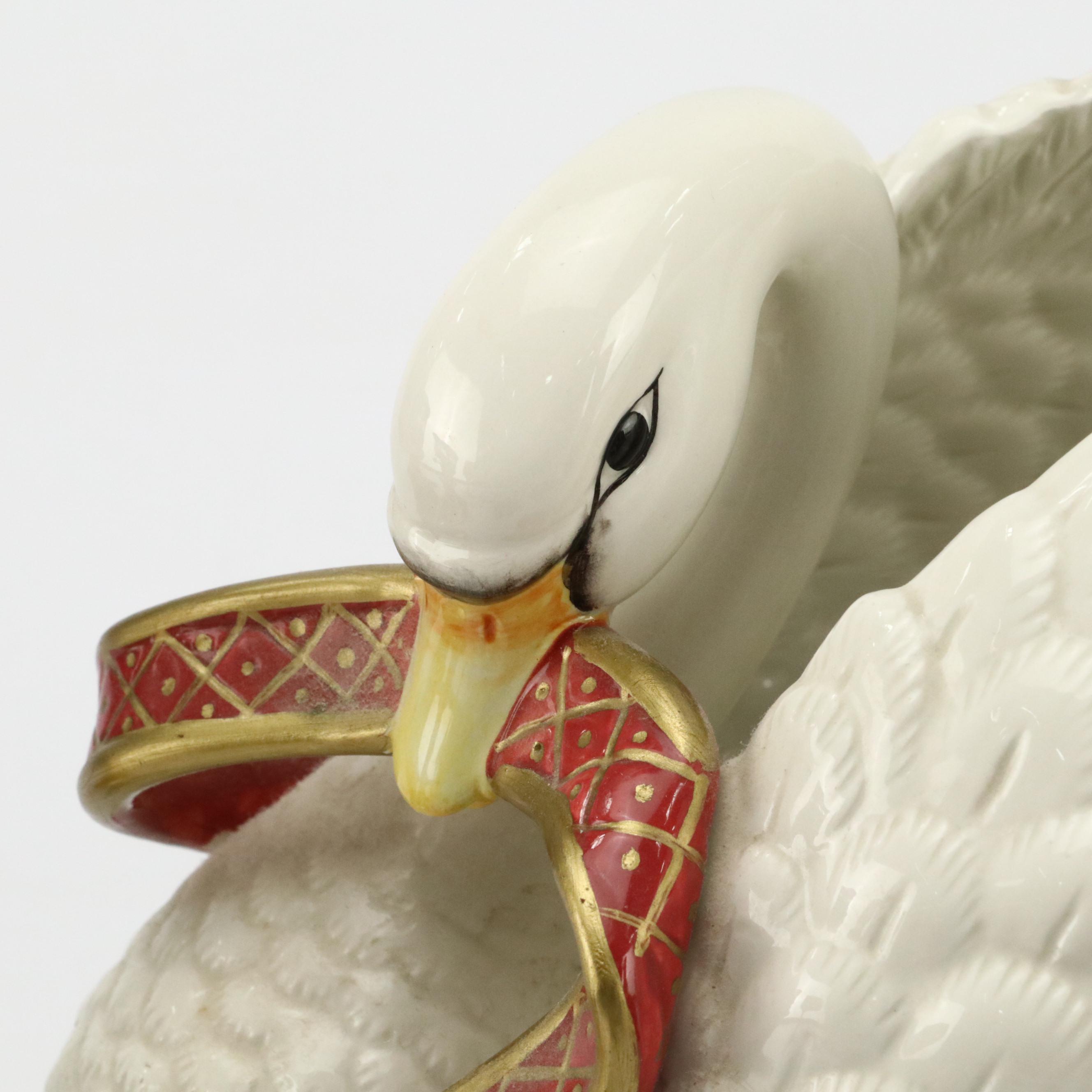 Fitz and Floyd Swan Ceramic Centerpiece Bowl with Other Brass Décor