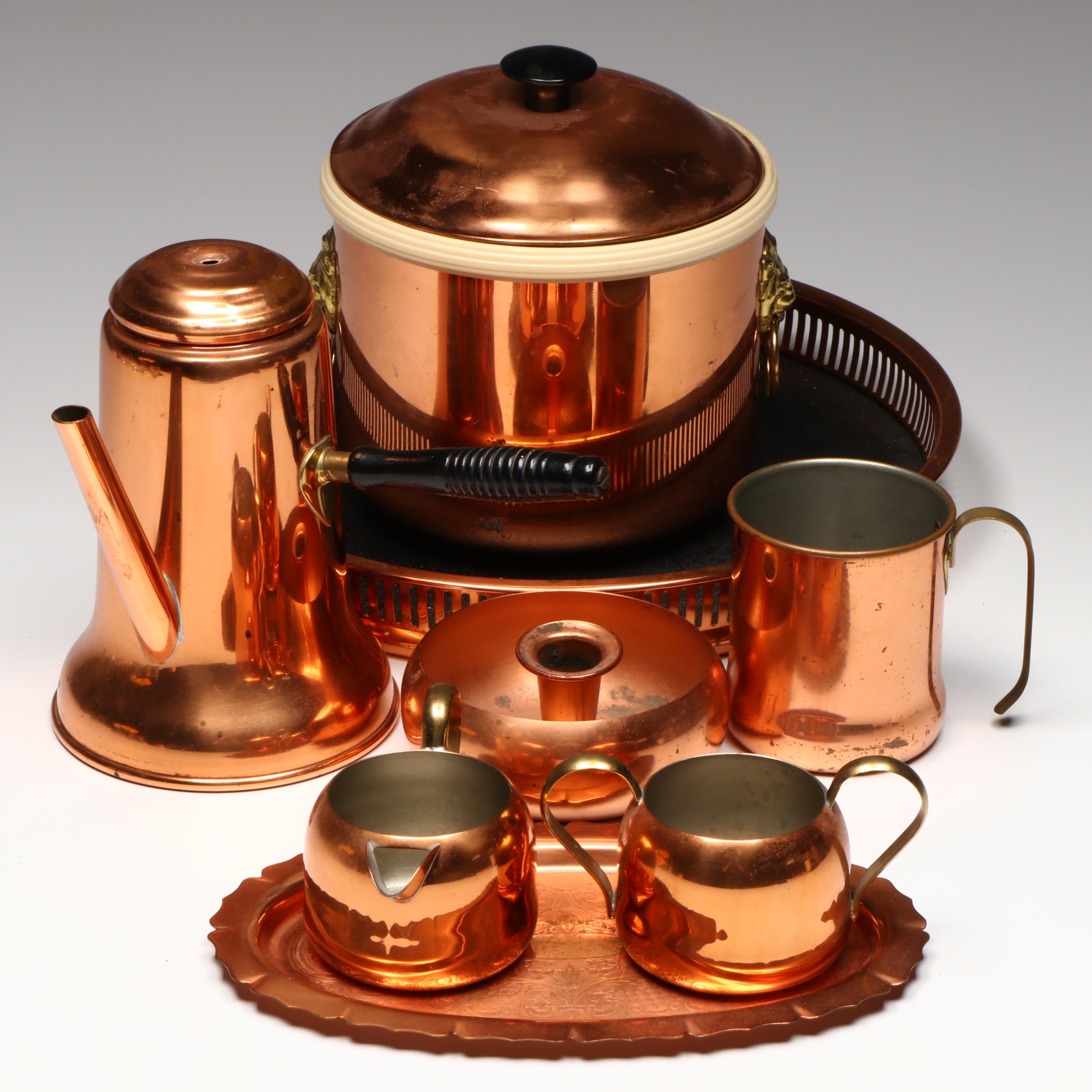 Coppercraft Guild Long Handled Coffee Pot with Other Tableware and Decor