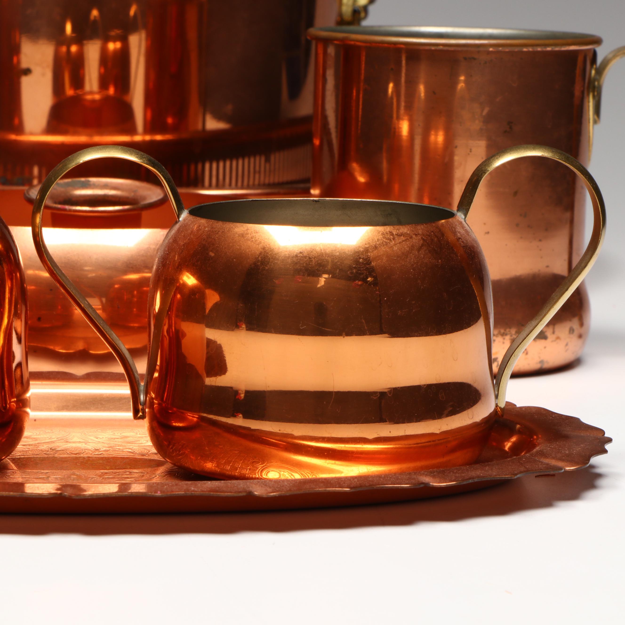 Coppercraft Guild Long Handled Coffee Pot with Other Tableware and Decor