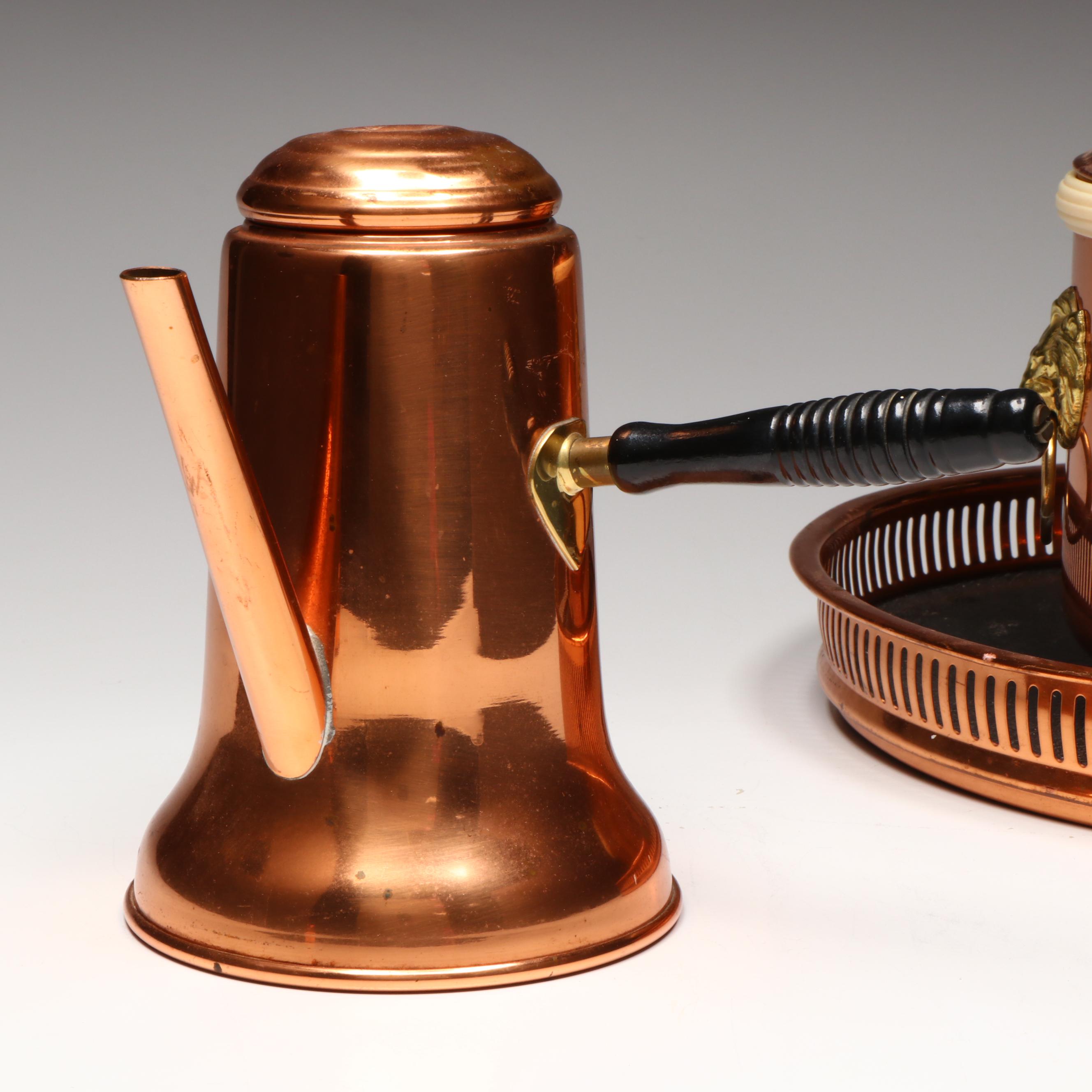 Coppercraft Guild Long Handled Coffee Pot with Other Tableware and Decor