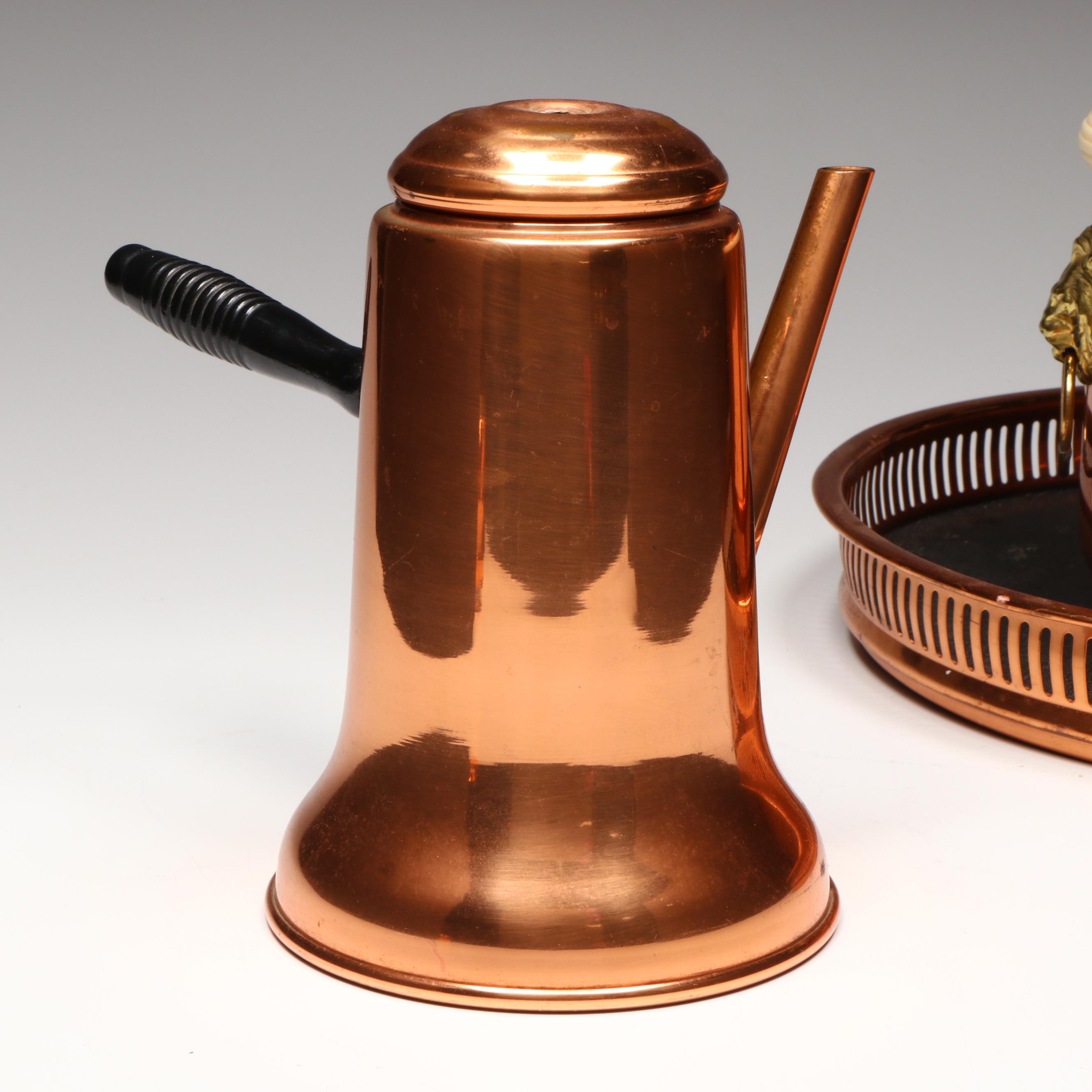 Coppercraft Guild Long Handled Coffee Pot with Other Tableware and Decor