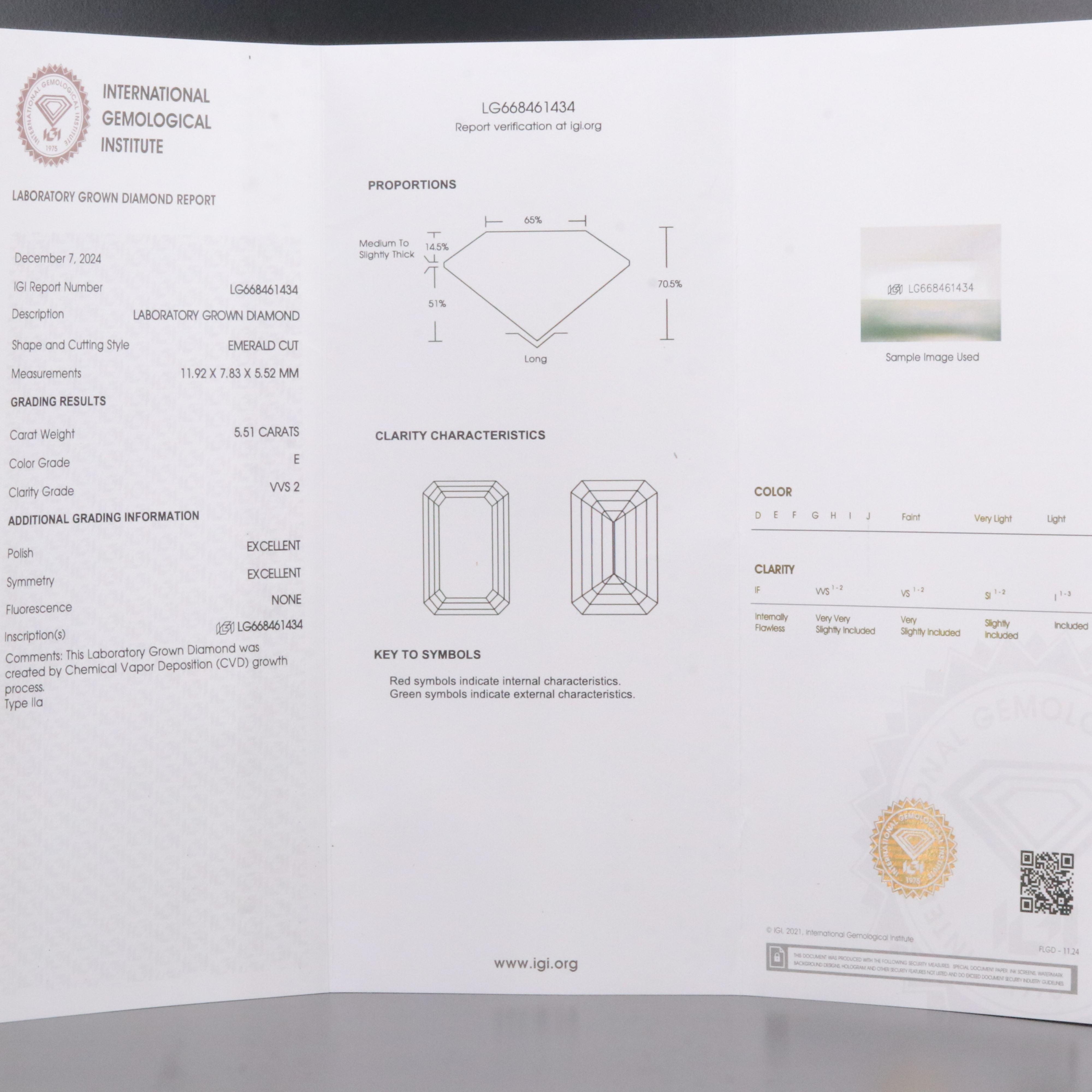 Platinum 5.51 CT Lab Grown Diamond Solitaire Ring with IGI Report