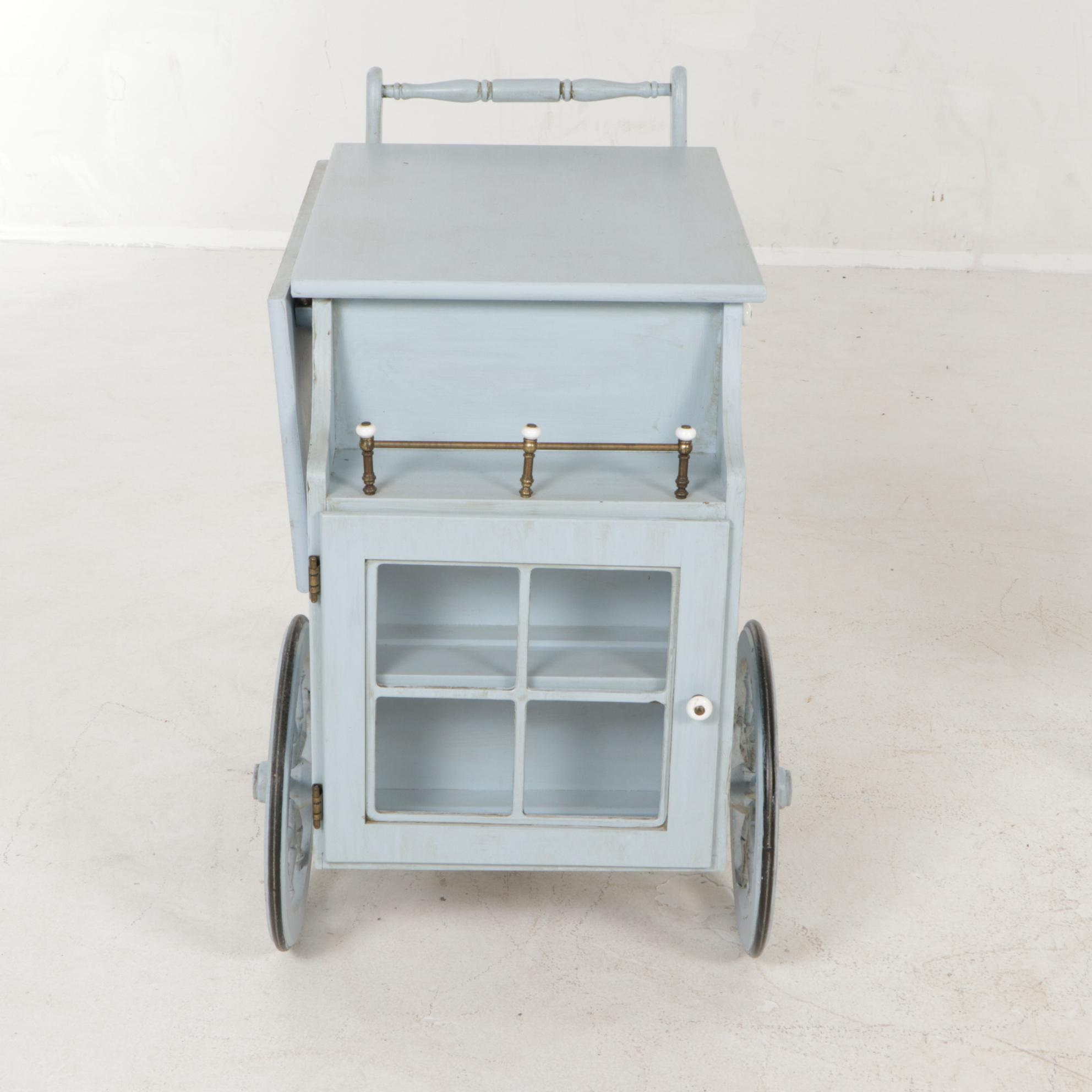 Painted Wood Bar Cart and Humidor Smoking Stand, Mid-20th Century