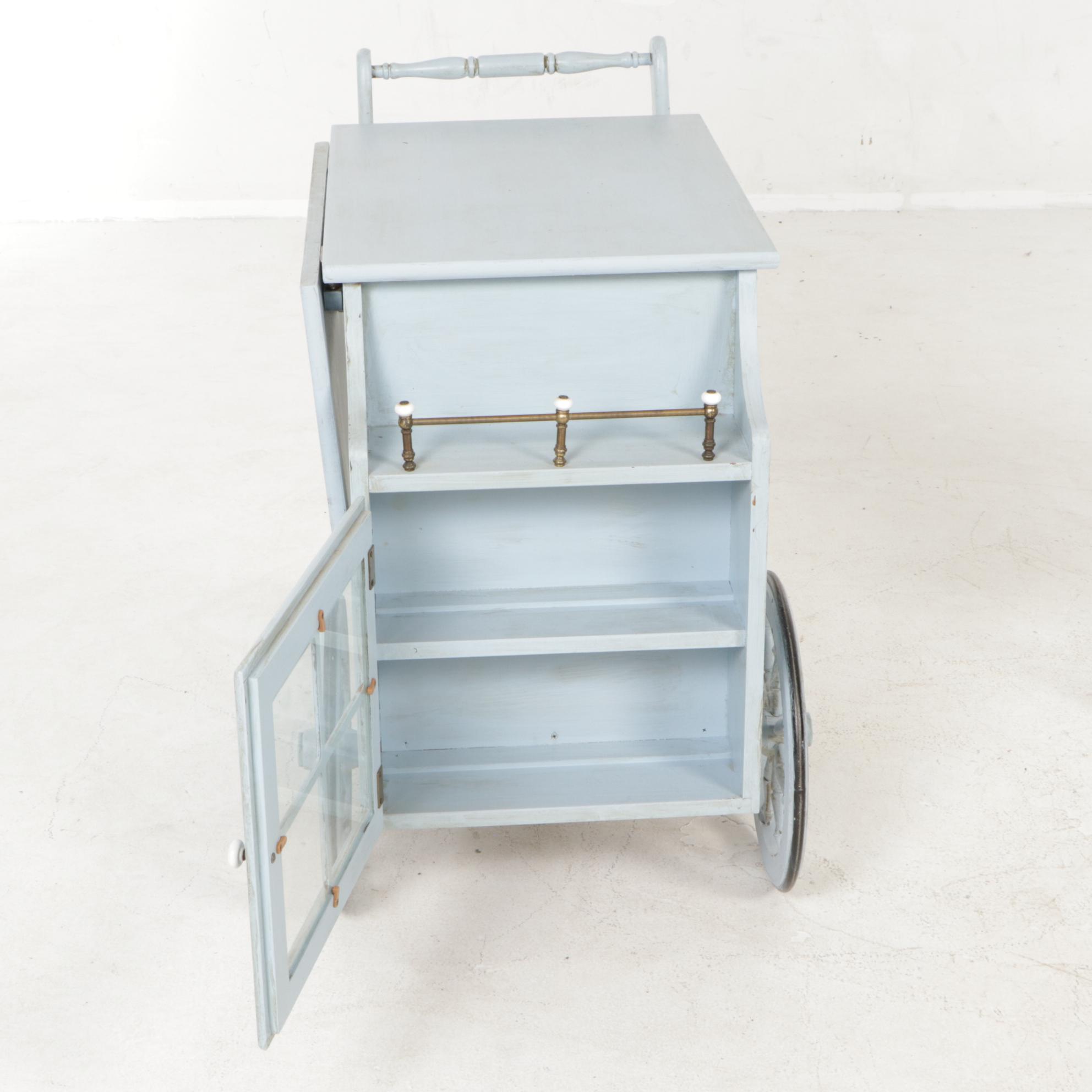 Painted Wood Bar Cart and Humidor Smoking Stand, Mid-20th Century