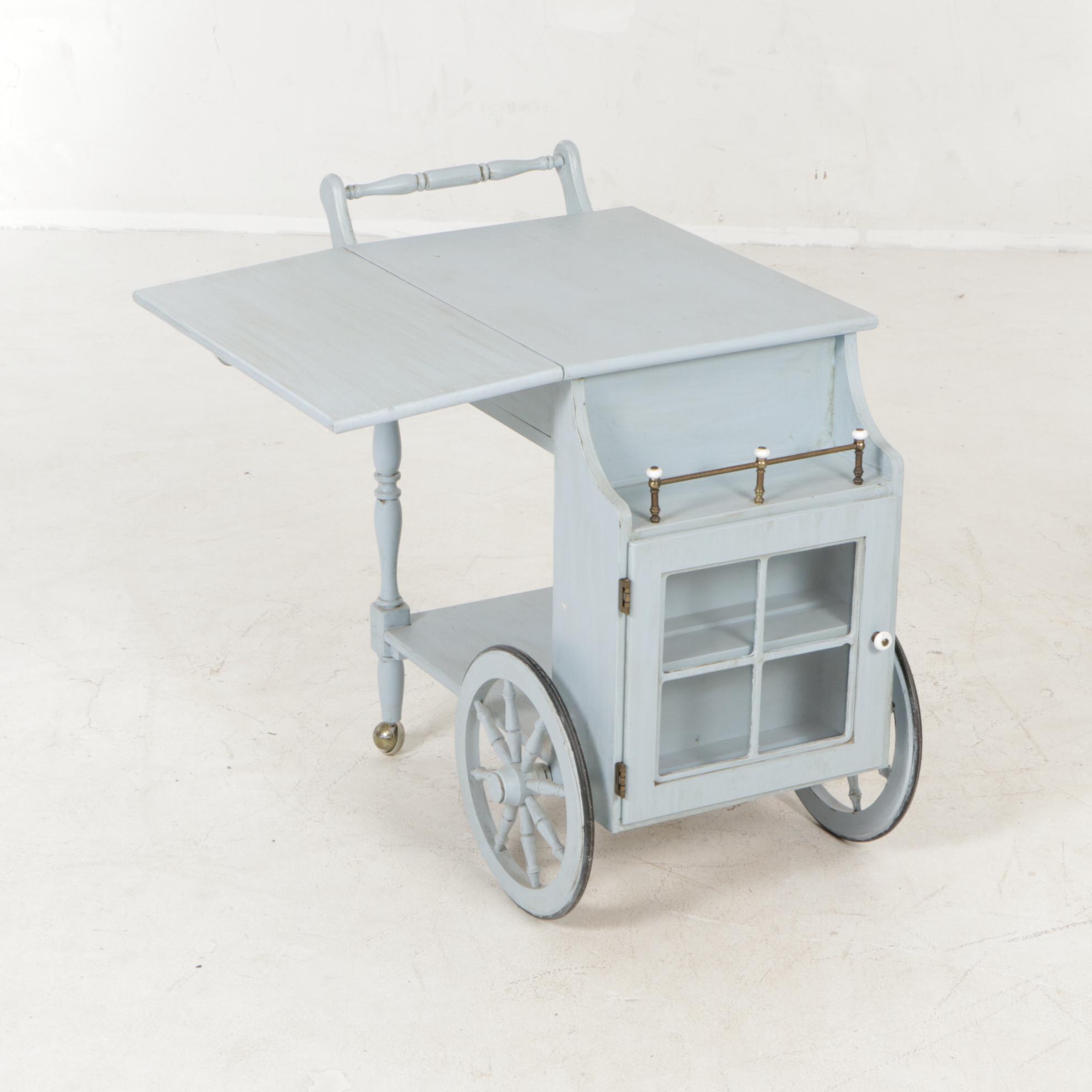 Painted Wood Bar Cart and Humidor Smoking Stand, Mid-20th Century