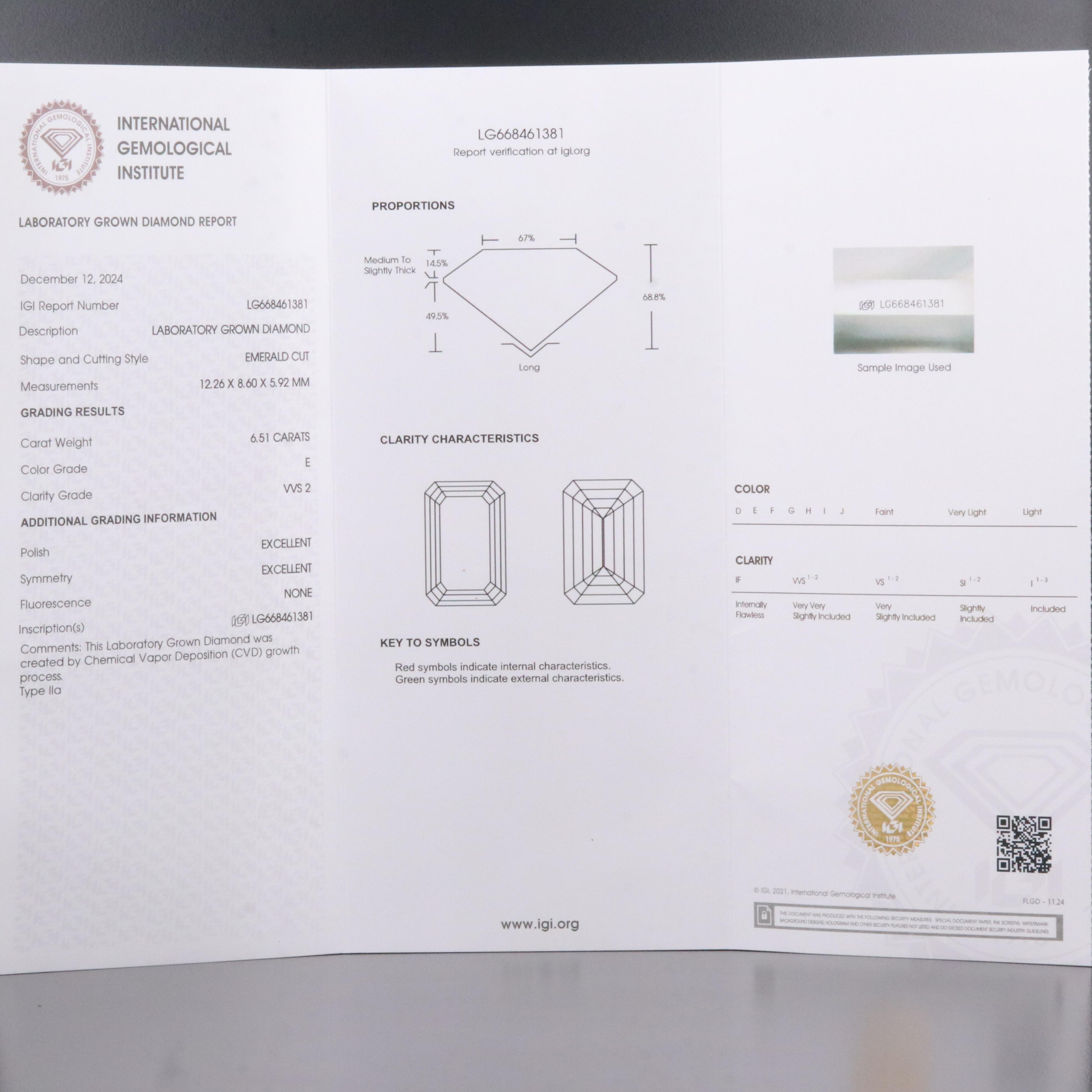 Platinum 6.51 CT Lab Grown Diamond Solitaire Ring with IGI Report