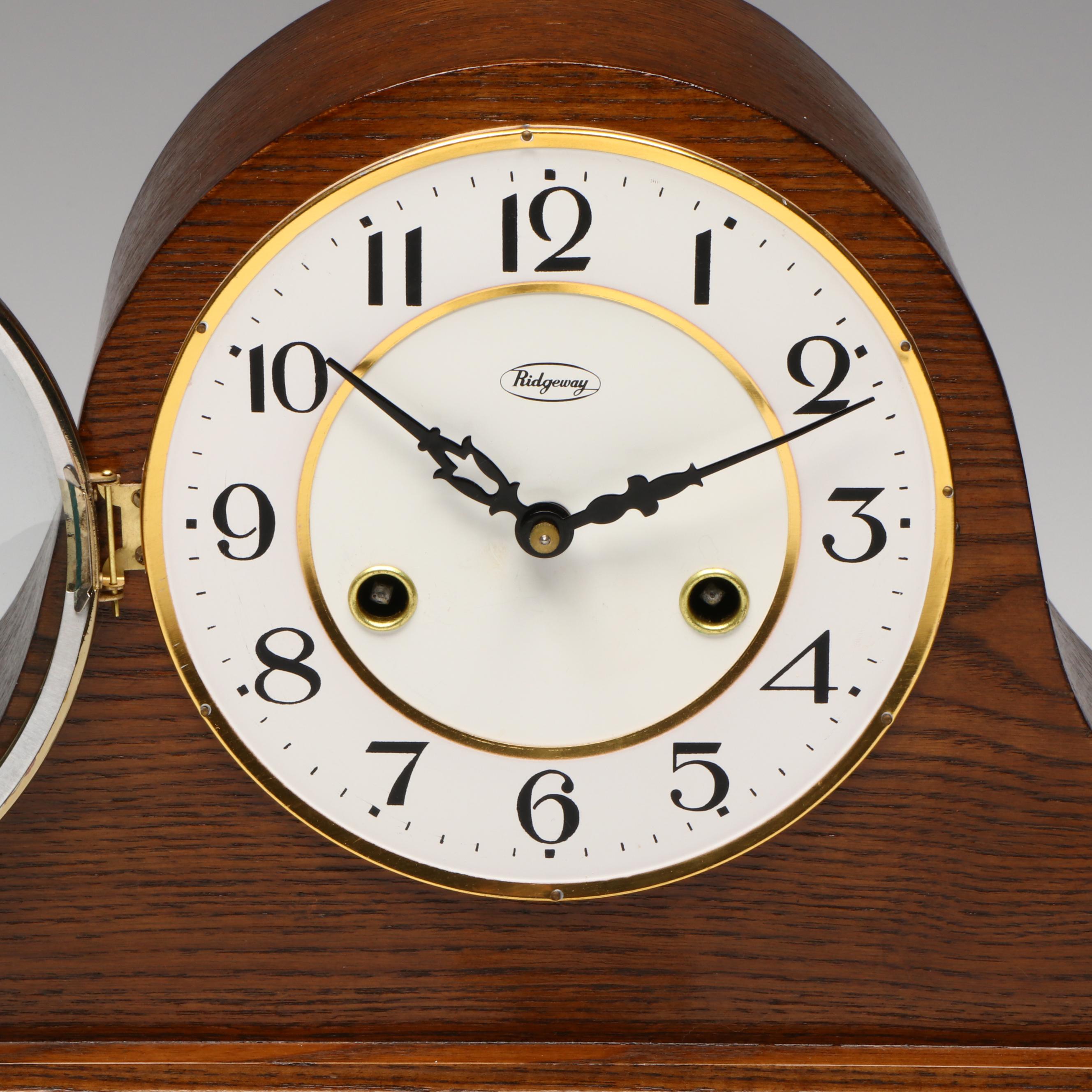 Ridgeway Dark Oak Tambour Mantel Clock