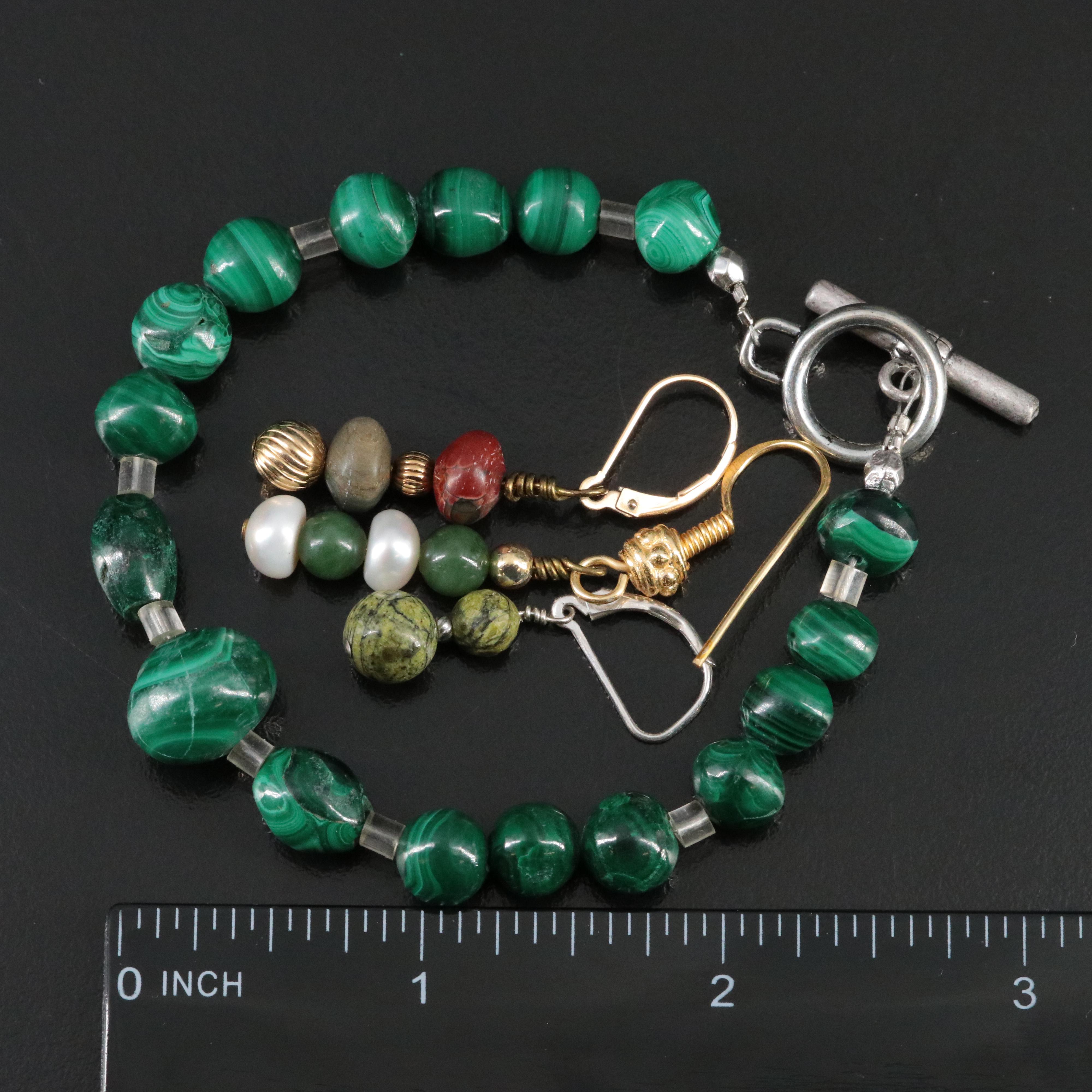 Malachite, Coral and Glass Bracelet and Earring Collection