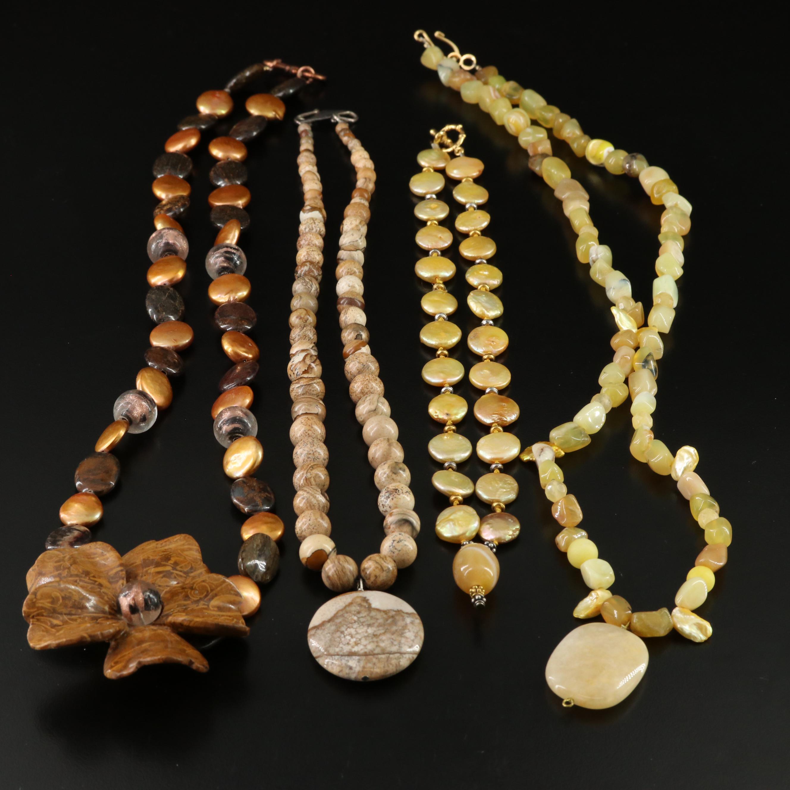 Jasper and Pearls in Necklace Selection