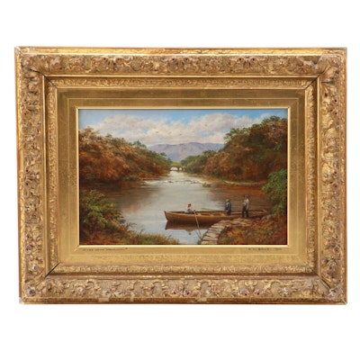 R. M. Baily Oil Painting "River Near Matlock," 1901 R. M. Baily Oil Painting "River Near Matlock," 1901