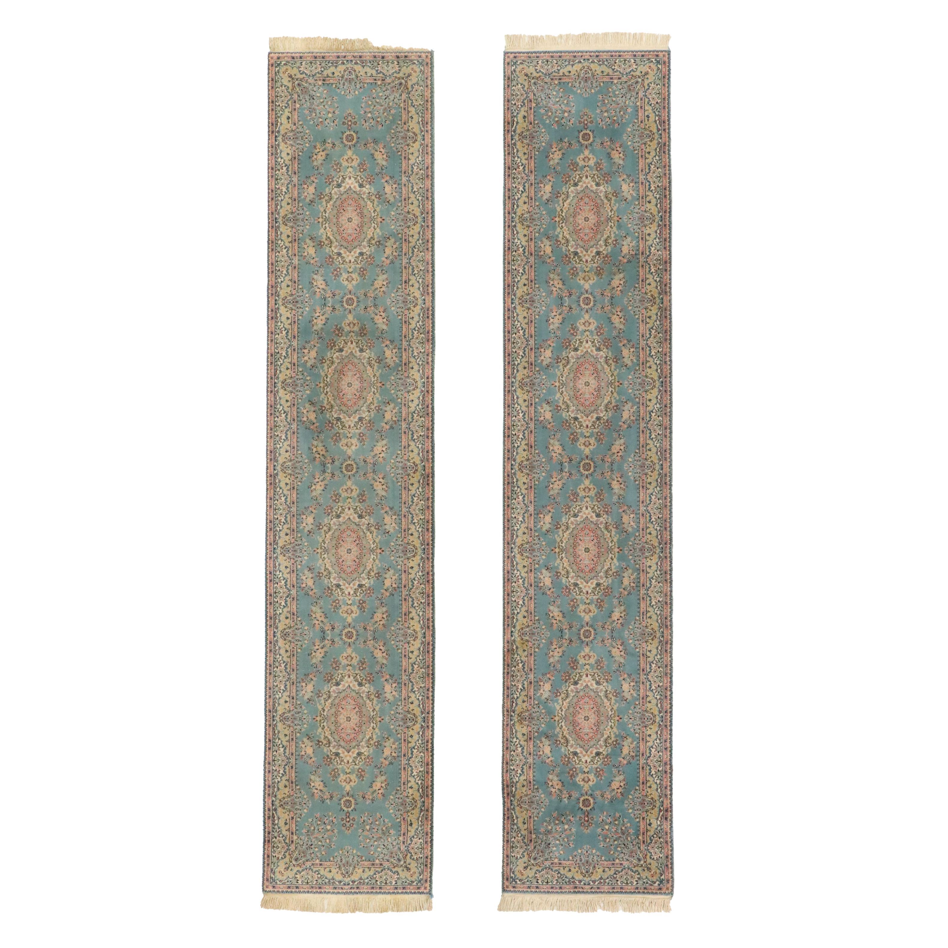 2'8 x 13'7 Pair of Machine Made Pastel Wool Carpet Runner Long Rugs