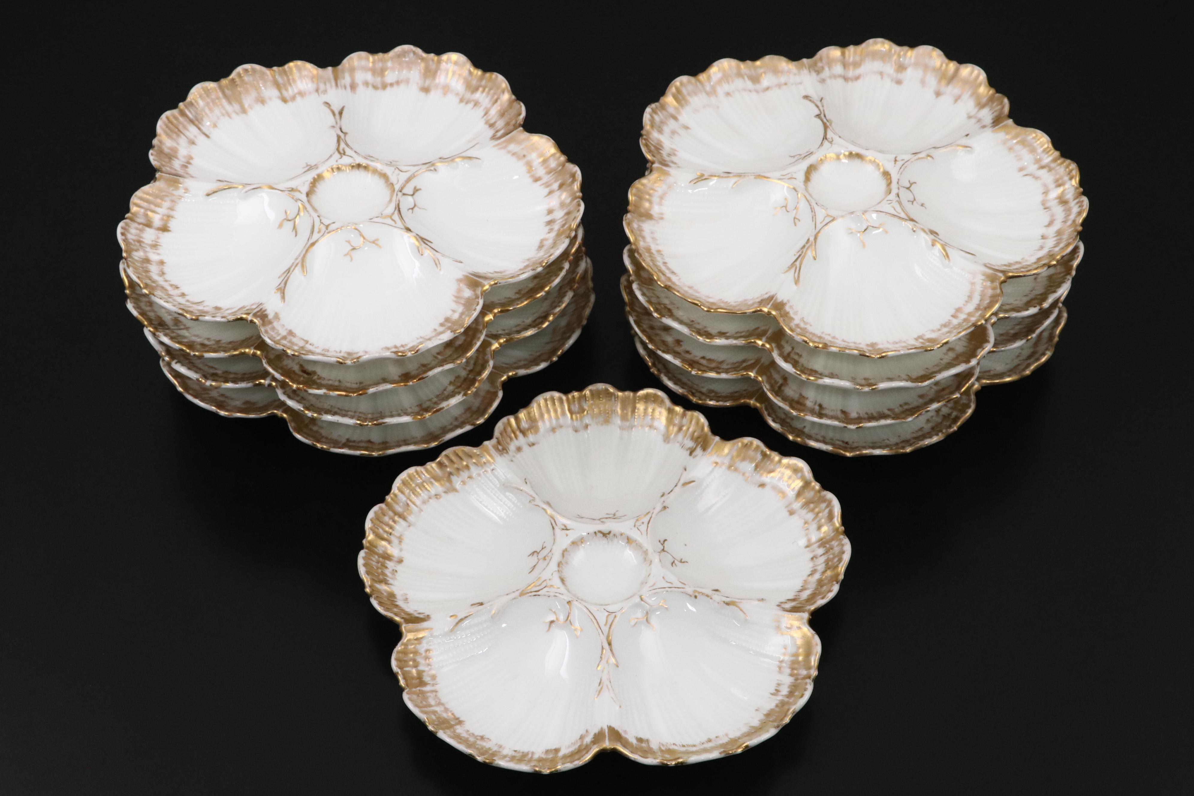 Martial Redon and Other Limoges Porcelain Oyster Plates, Late 19th/ Early 20th C