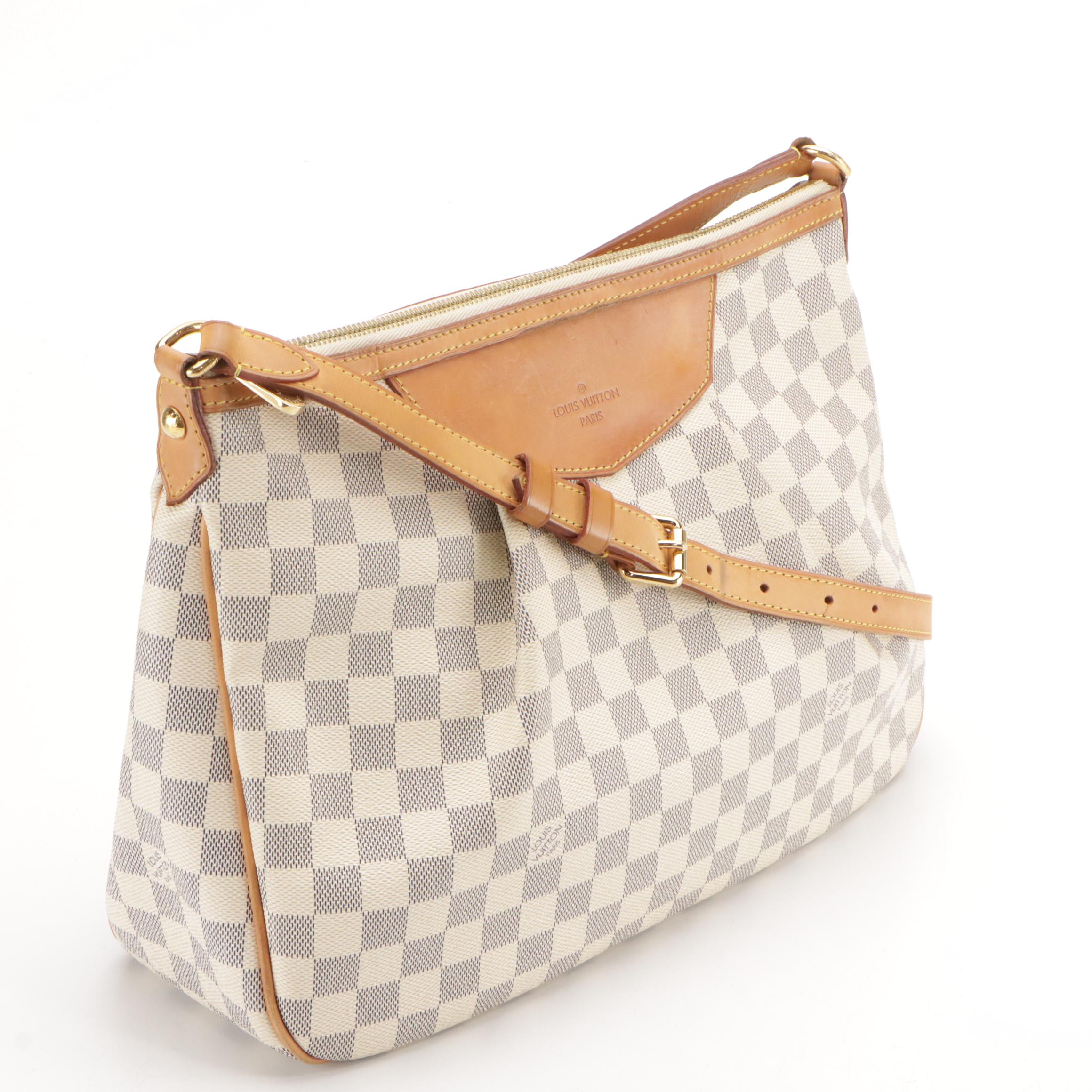 Louis Vuitton Siracusa MM Shoulder Bag in Damier Azur Coated Canvas and Leather