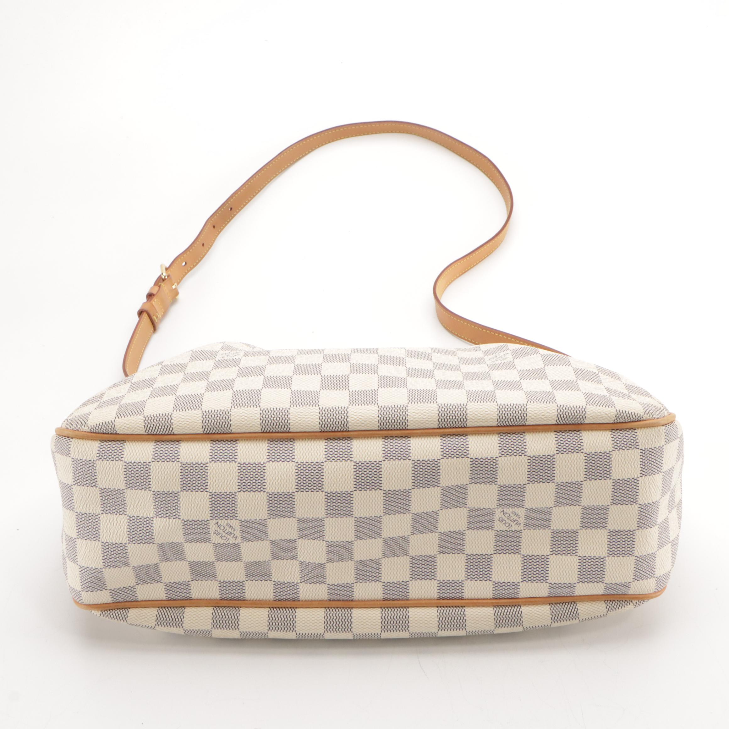 Louis Vuitton Siracusa MM Shoulder Bag in Damier Azur Coated Canvas and Leather