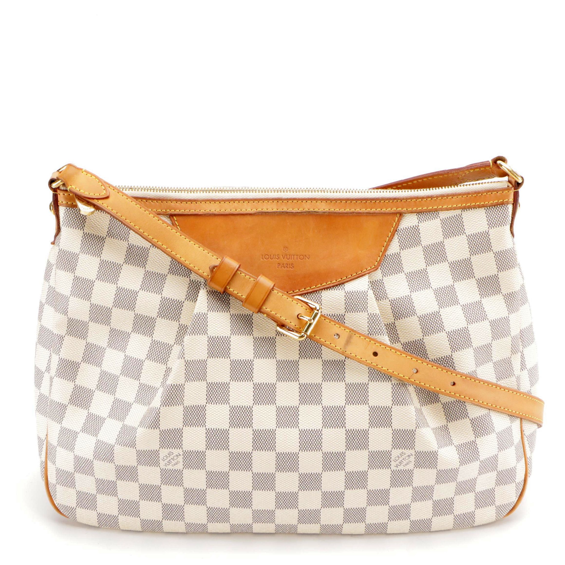 Louis Vuitton Siracusa MM Shoulder Bag in Damier Azur Coated Canvas and Leather