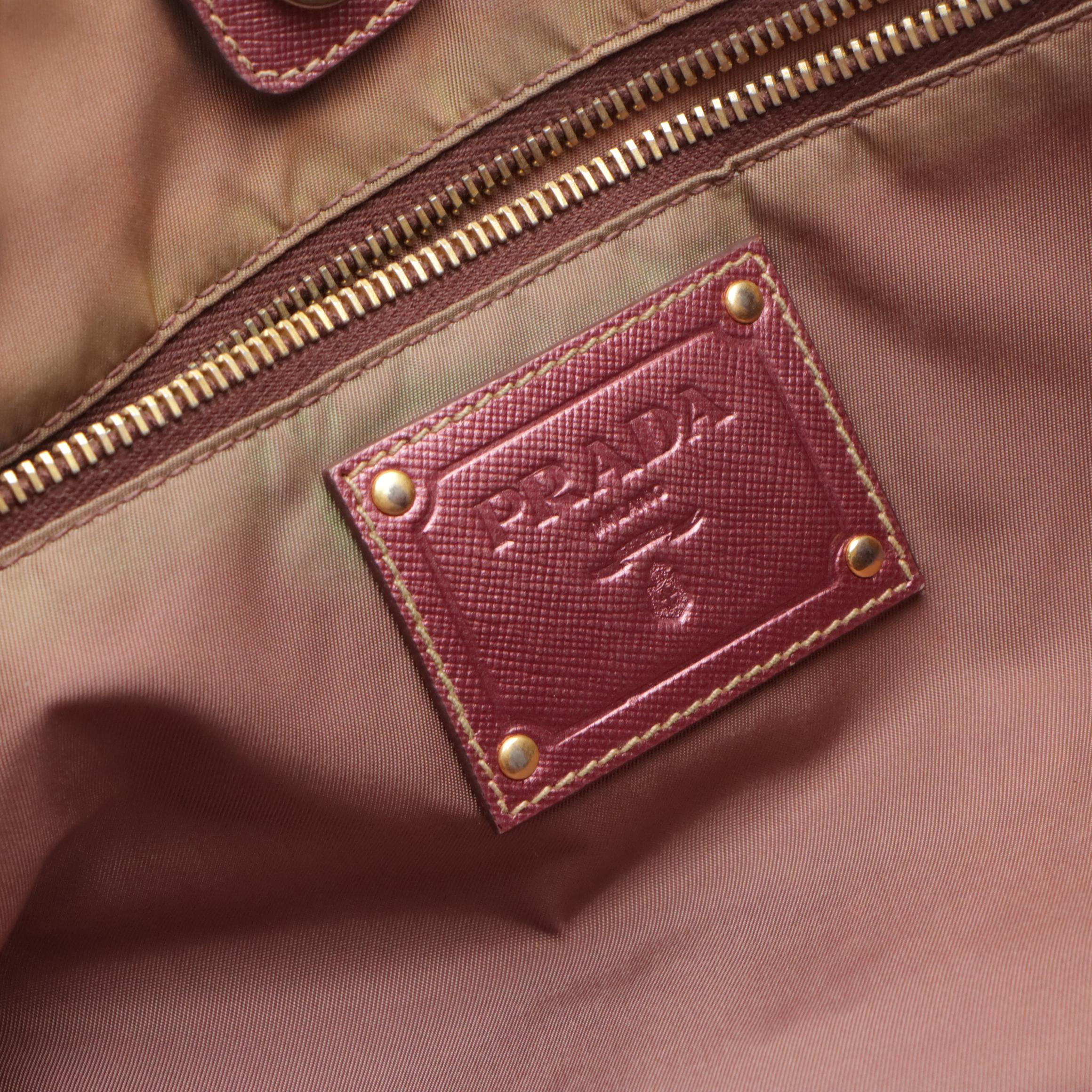 Prada Shoulder Tote in Green Tessuto Nylon and Metallic Leather Trim