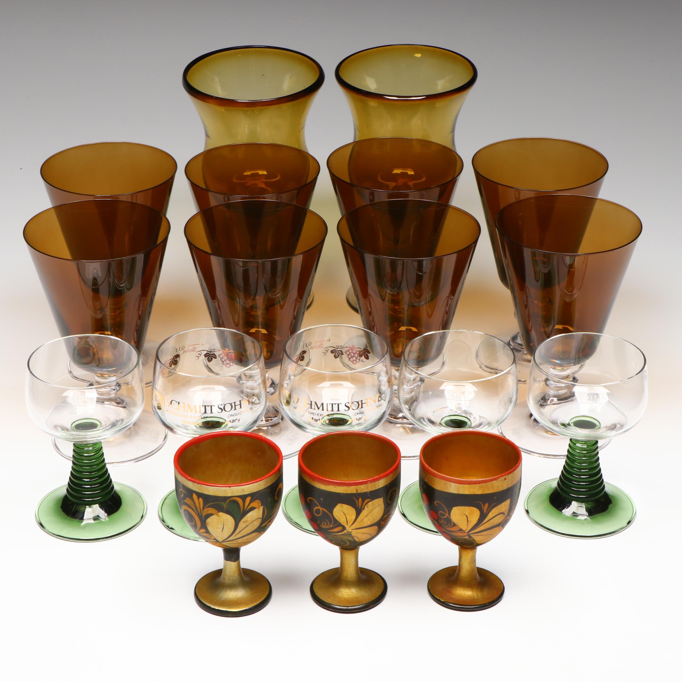 Rona with Other Glass and Lacquerware Stemware, Mid to Late 20th Century
