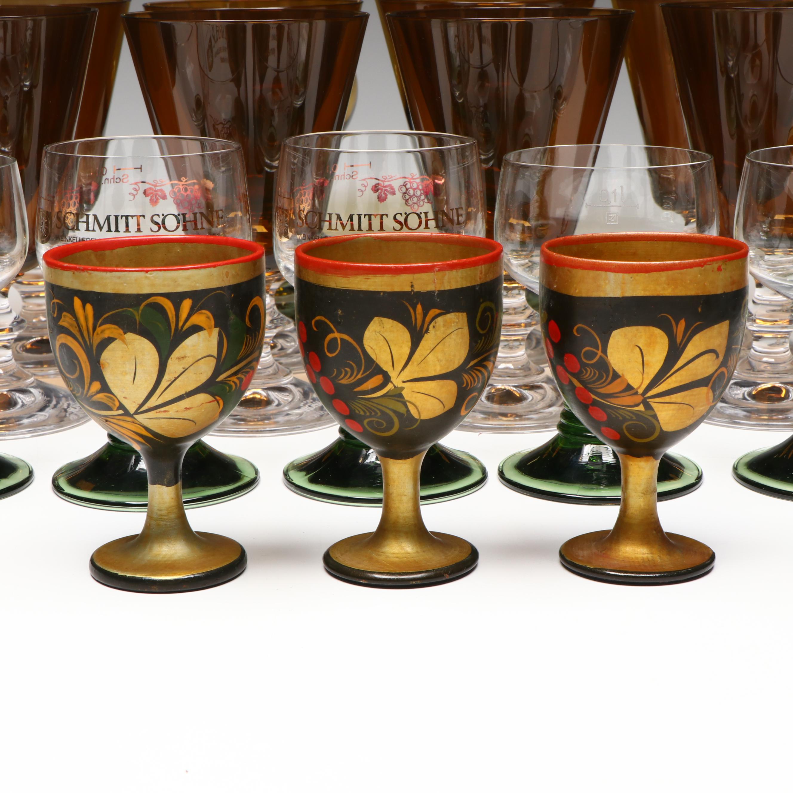 Rona with Other Glass and Lacquerware Stemware, Mid to Late 20th Century