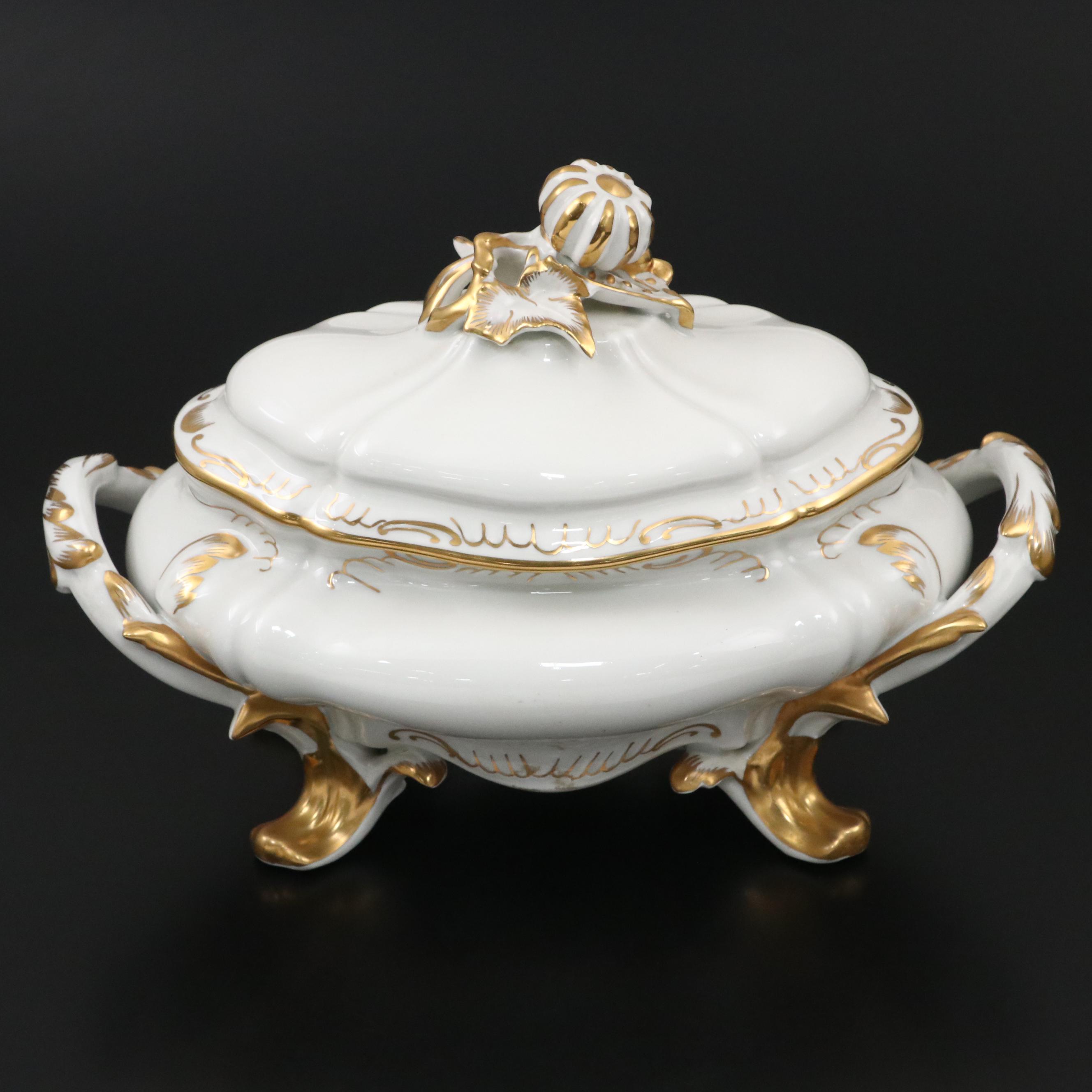 Limoges Porcelain Gilt Accented Tureen, Early to Mid-20th Century
