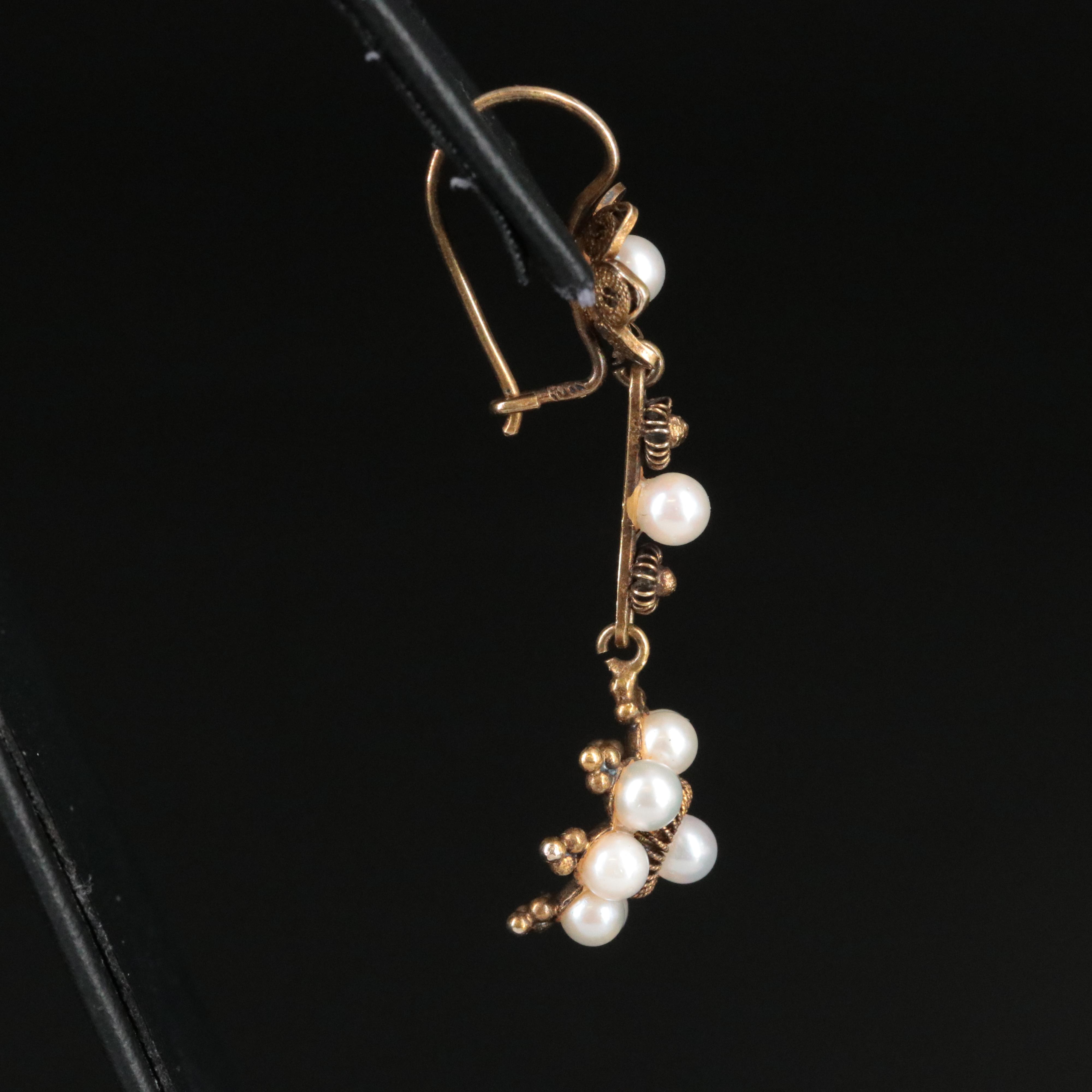 Vintage 10K Pearl Cannetille Floral Earrings