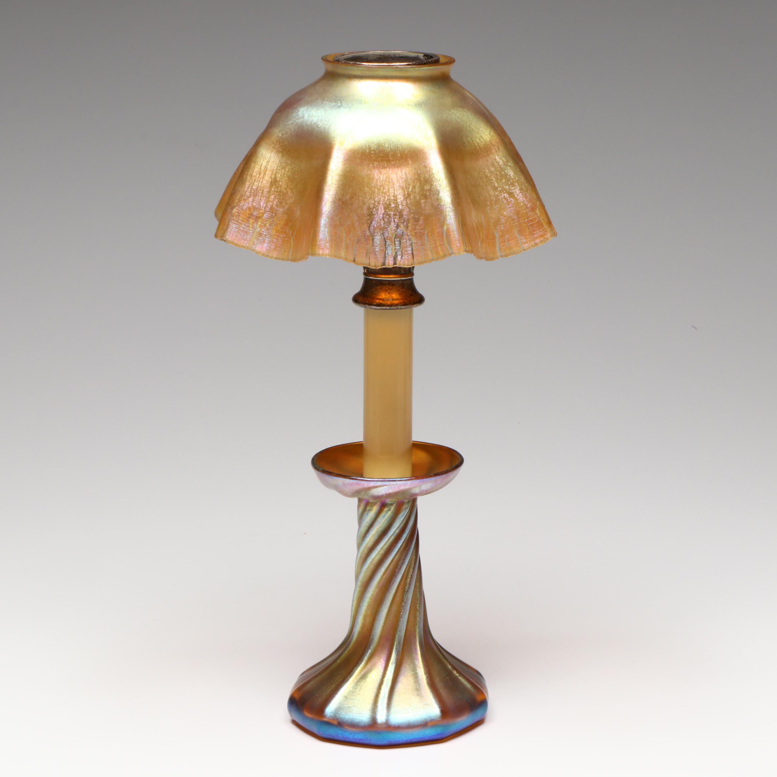 Louis Comfort Tiffany Favrile Glass Candle Lamp, Early 20th Century