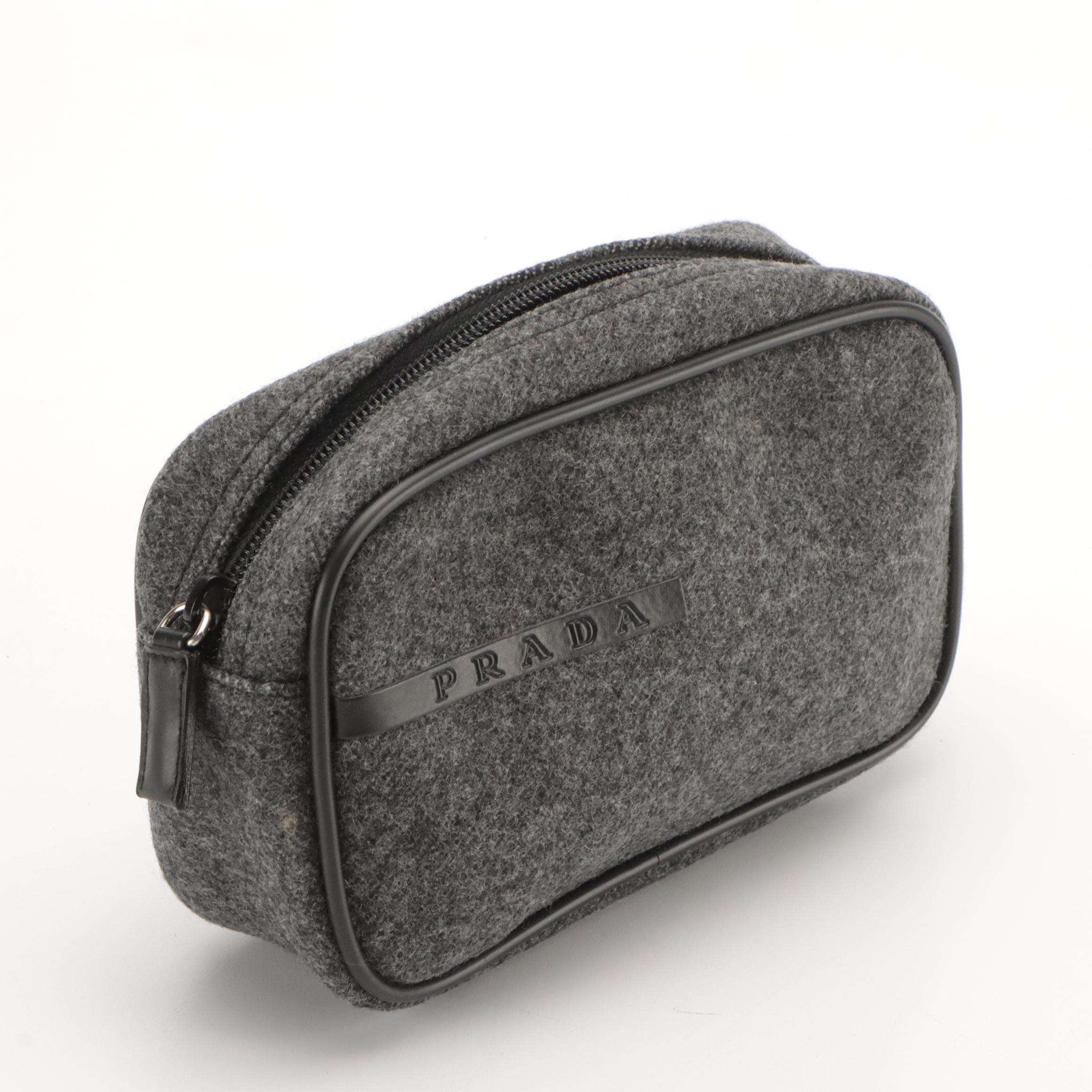 Prada Grey Wool Felt Zip Pouch