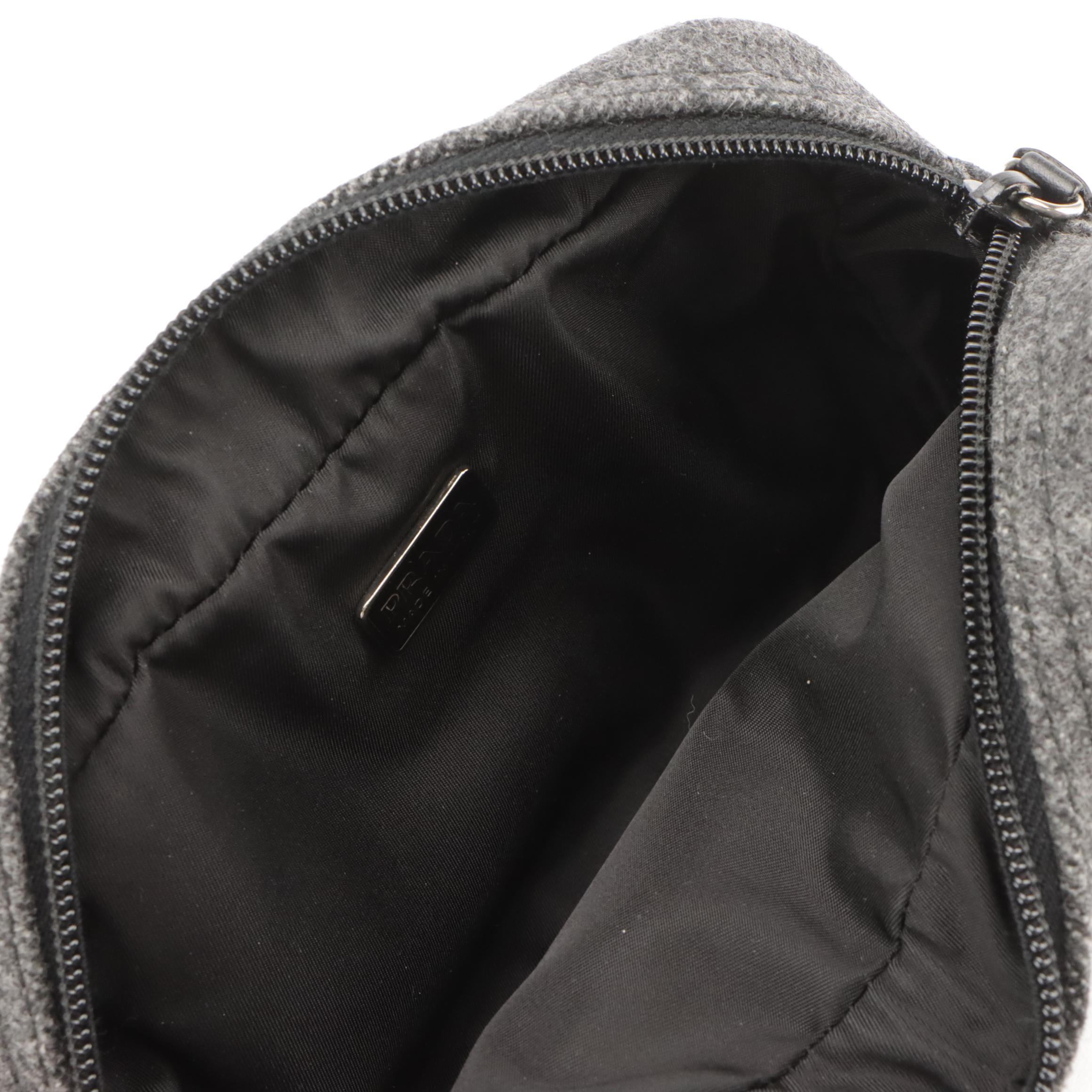 Prada Grey Wool Felt Zip Pouch